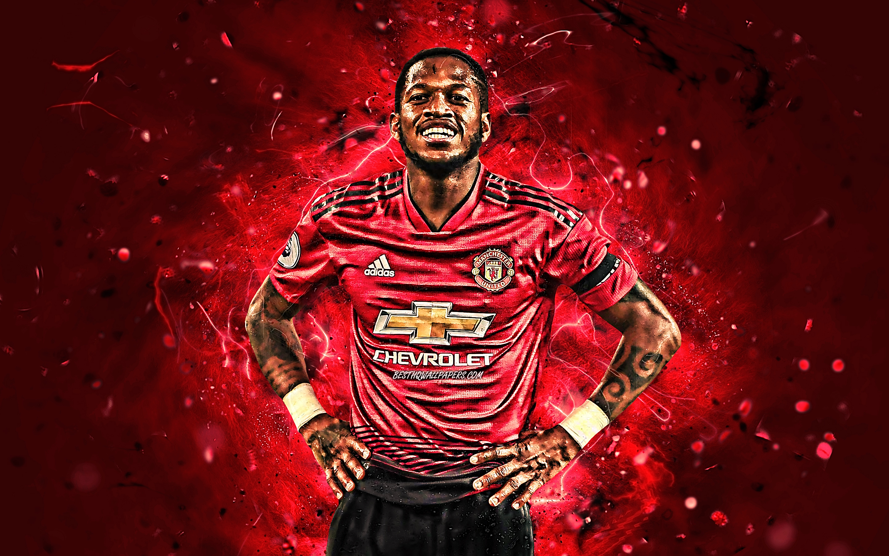 2880x1800 Download wallpaper Fred, brazilian footballers, Manchester United, Premier League, Frederico Rodrigues de Paula Santos, England, neon lights, soccer, fan art, football, Man United for desktop with resolution. High Quality HD picture, Desktop