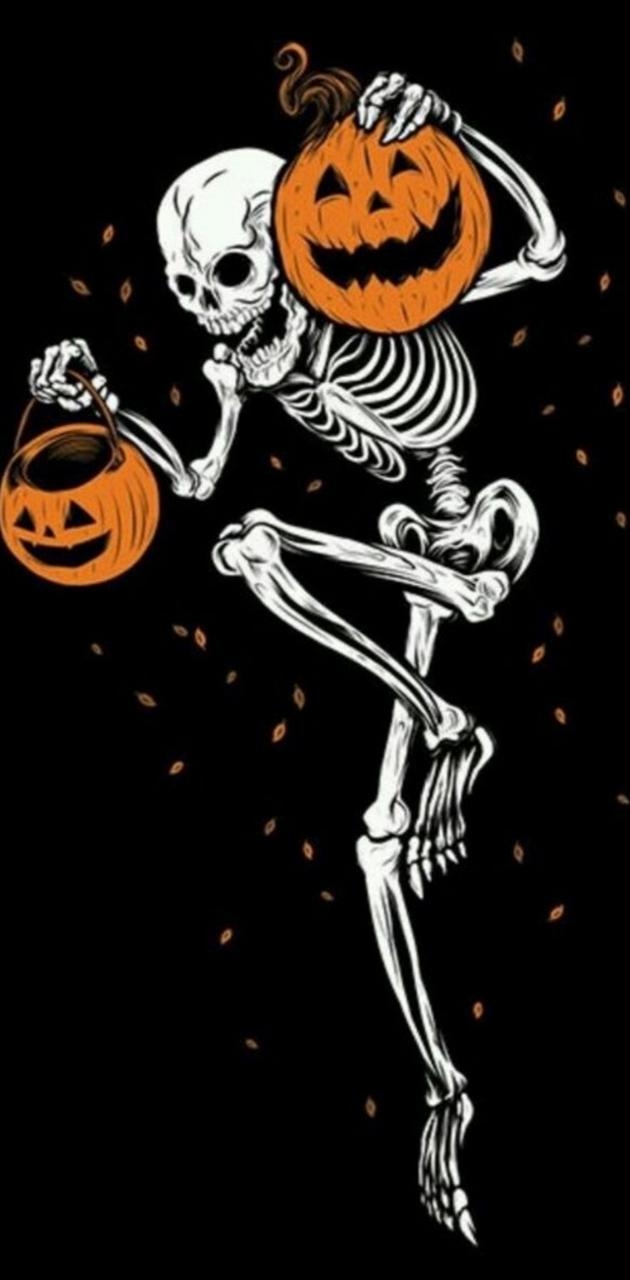 630x1280 Halloween skeleton wallpaper, Phone