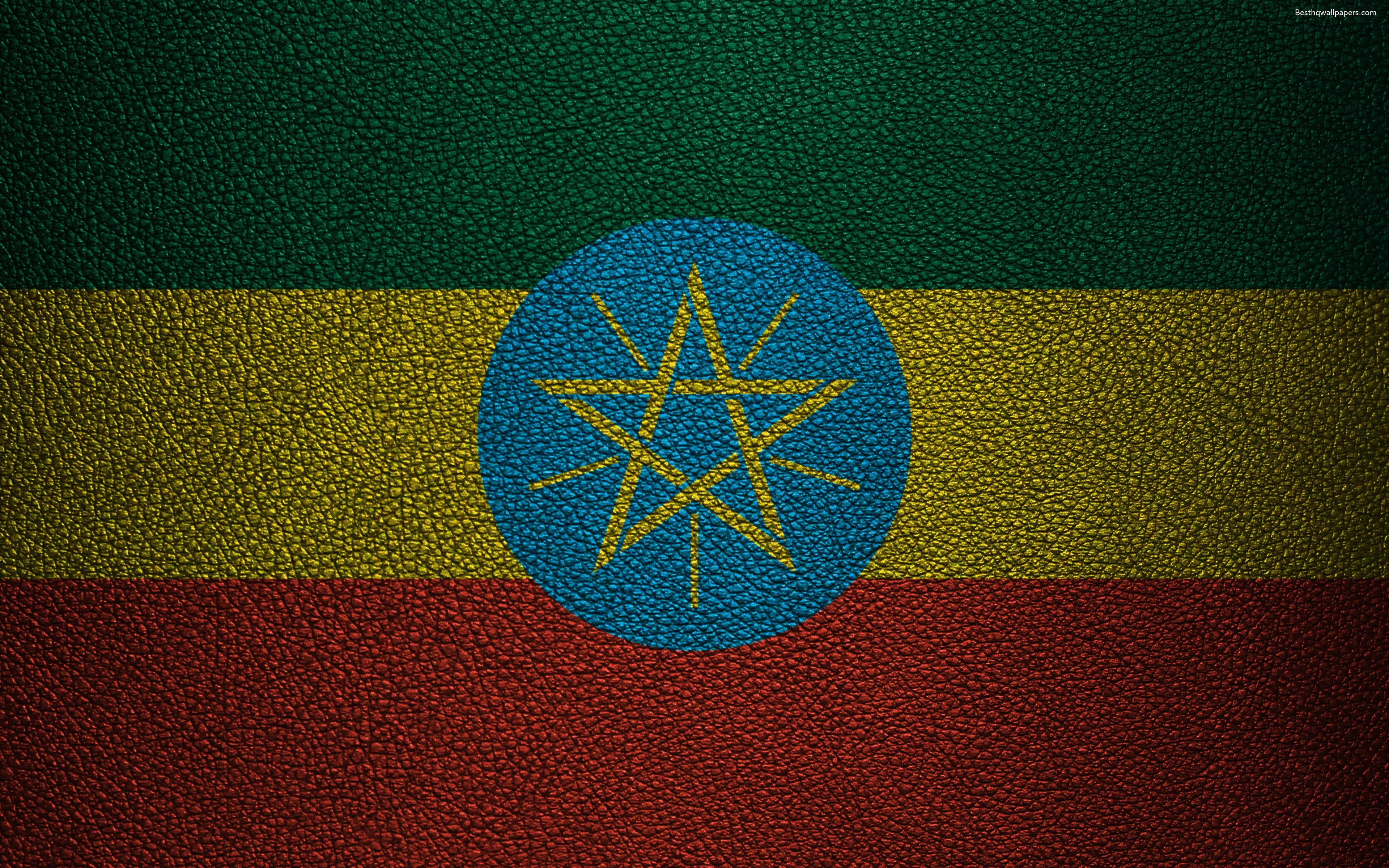 3840x2400 Download wallpaper Flag of Ethiopia, Africa, 4K, leather texture, Desktop