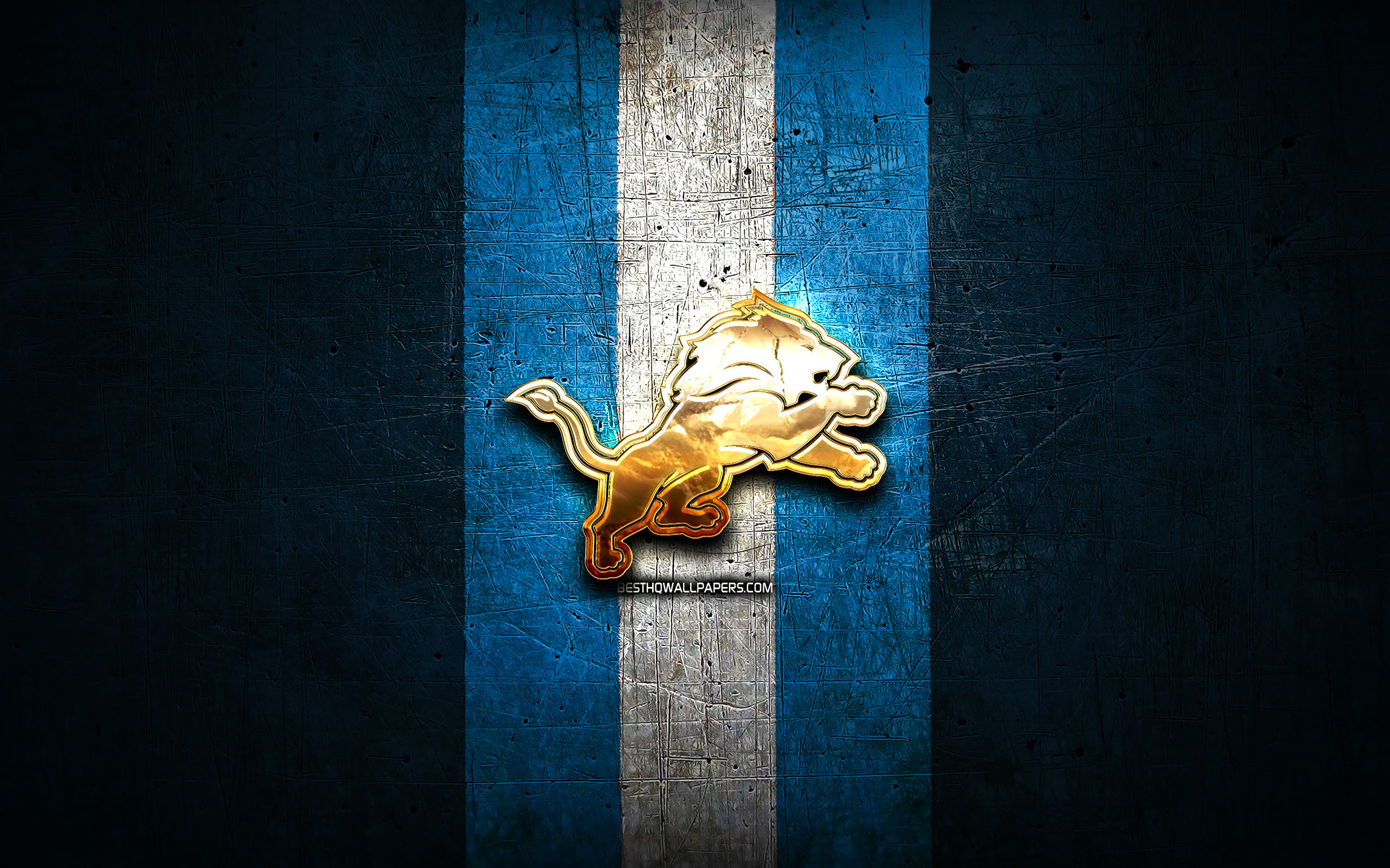 2880x1800 Detroit Lions, Golden Logo, Nfl, Blue Metal Background, Lions Golden Logo, Desktop