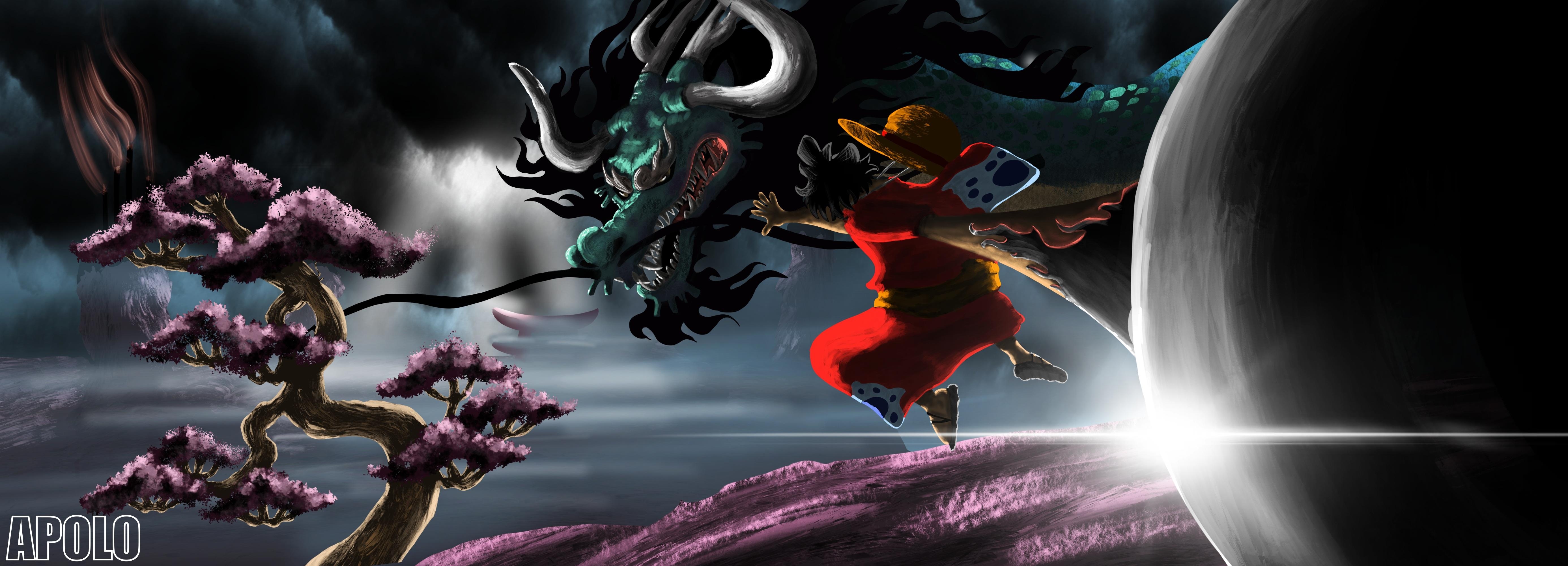 5550x2000 Luffy Vs Kaido Dragon Wallpaper, Dual Screen