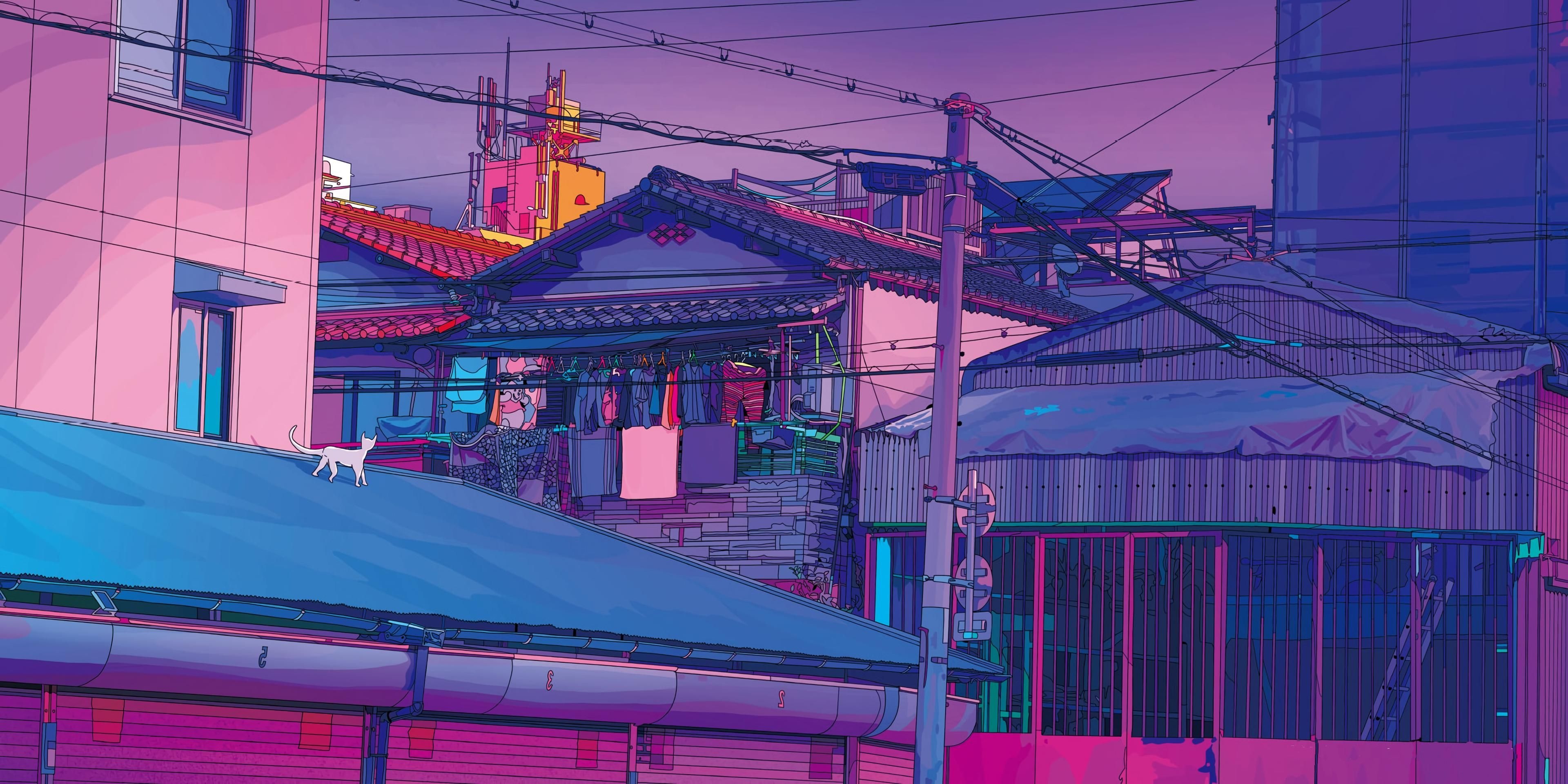 3840x1920 Aesthetic Tokyo wallpaper. Aesthetic desktop wallpaper, Dual Screen