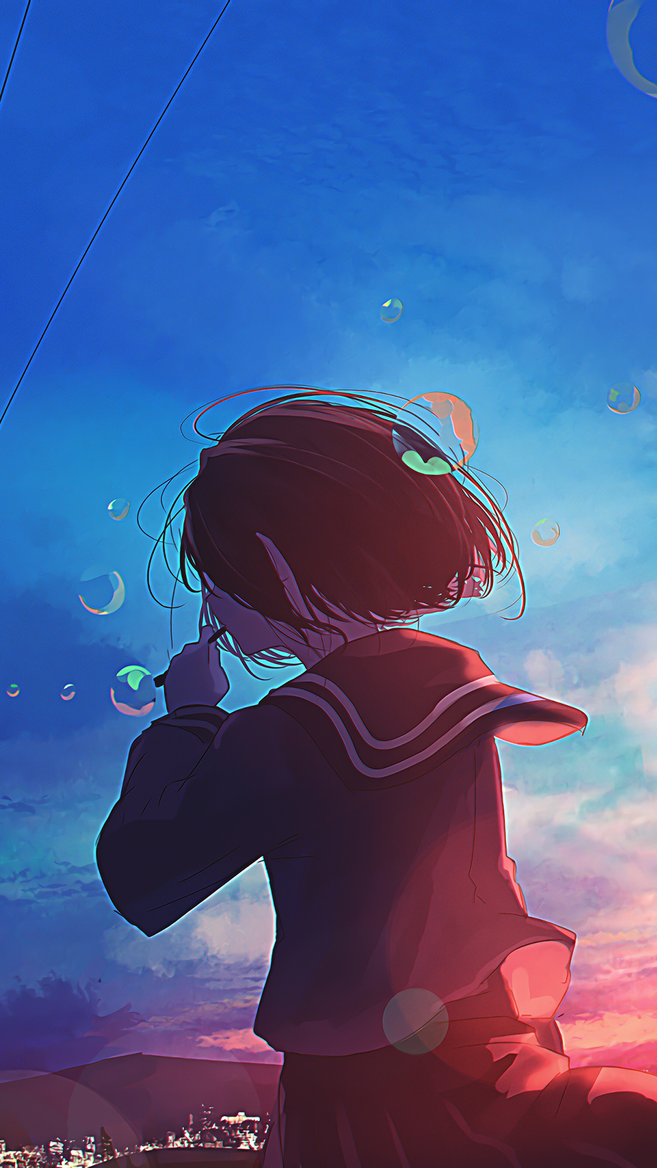 2160x3840 Anime, Scenery, Girl, Sunset, Bubbles, 4k Gallery HD Wallpaper, Phone