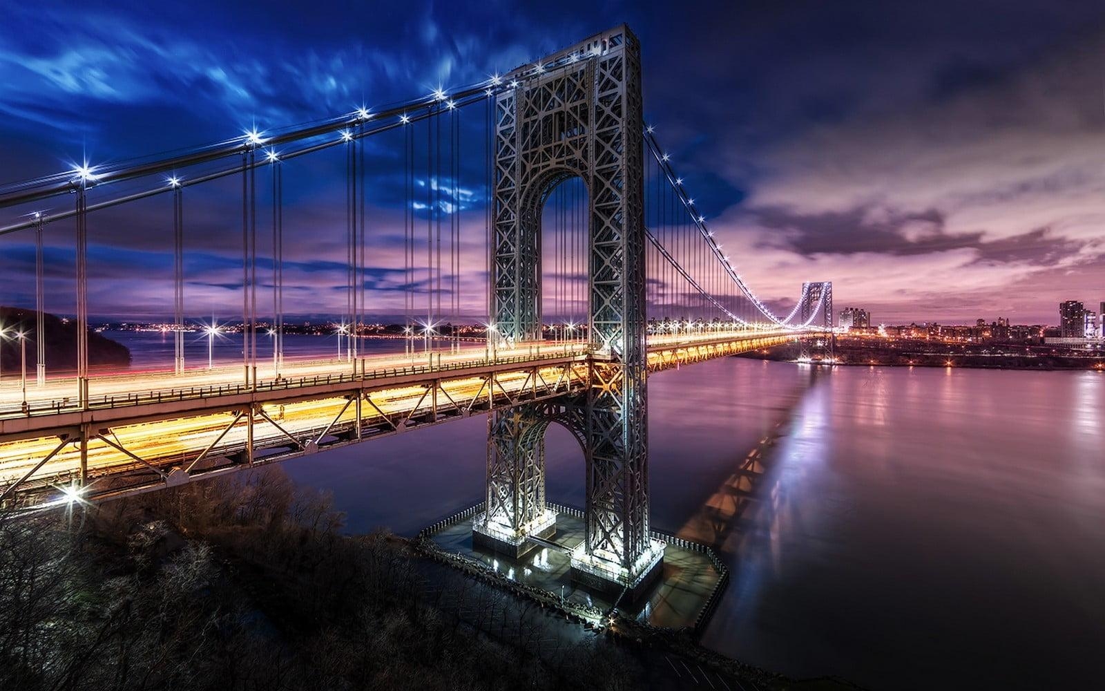 1600x1000 Bridge photo during nigh time HD wallpaper, Desktop