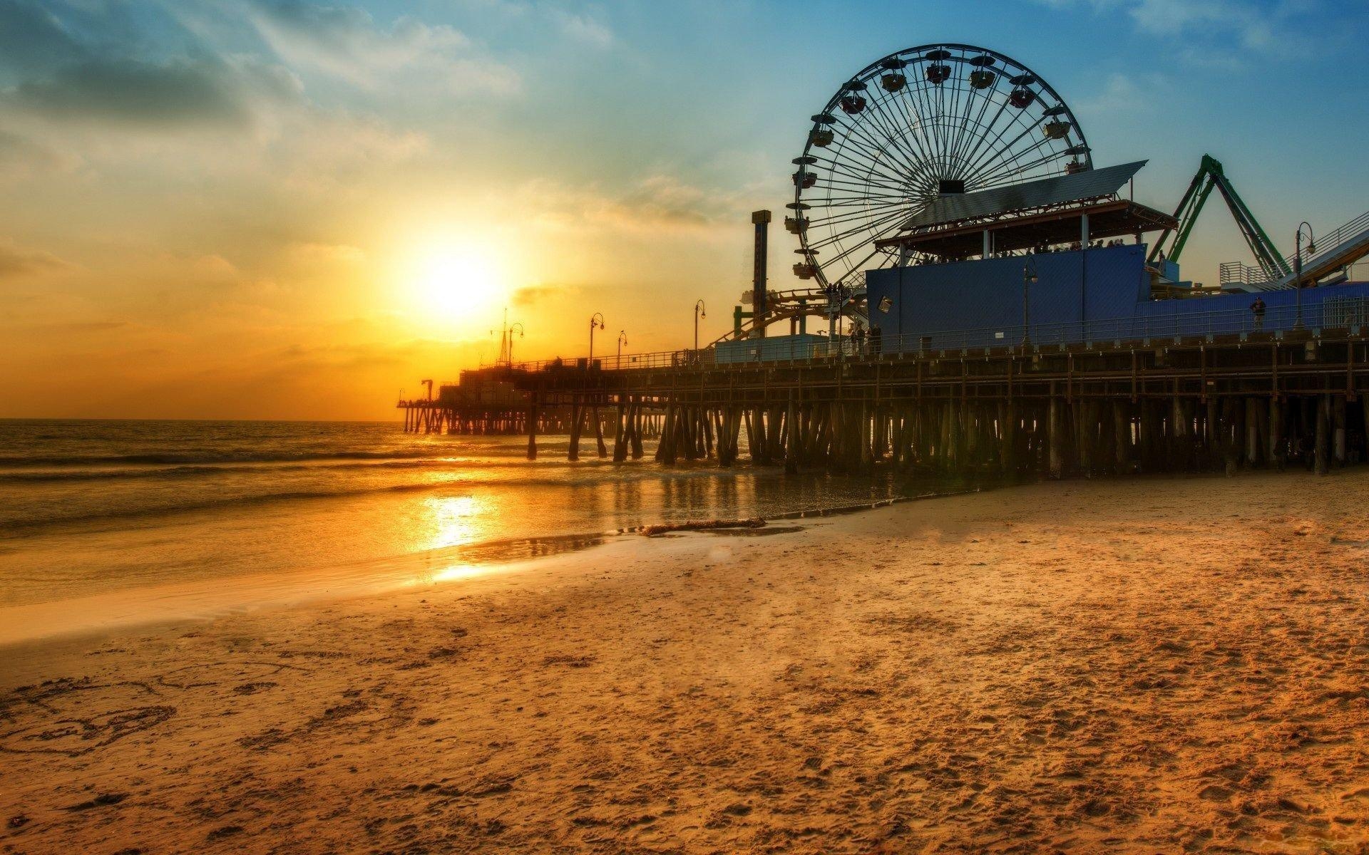 1920x1200 beach pier wheel ferris sunset santa monica los angeles HD wallpaper, Desktop