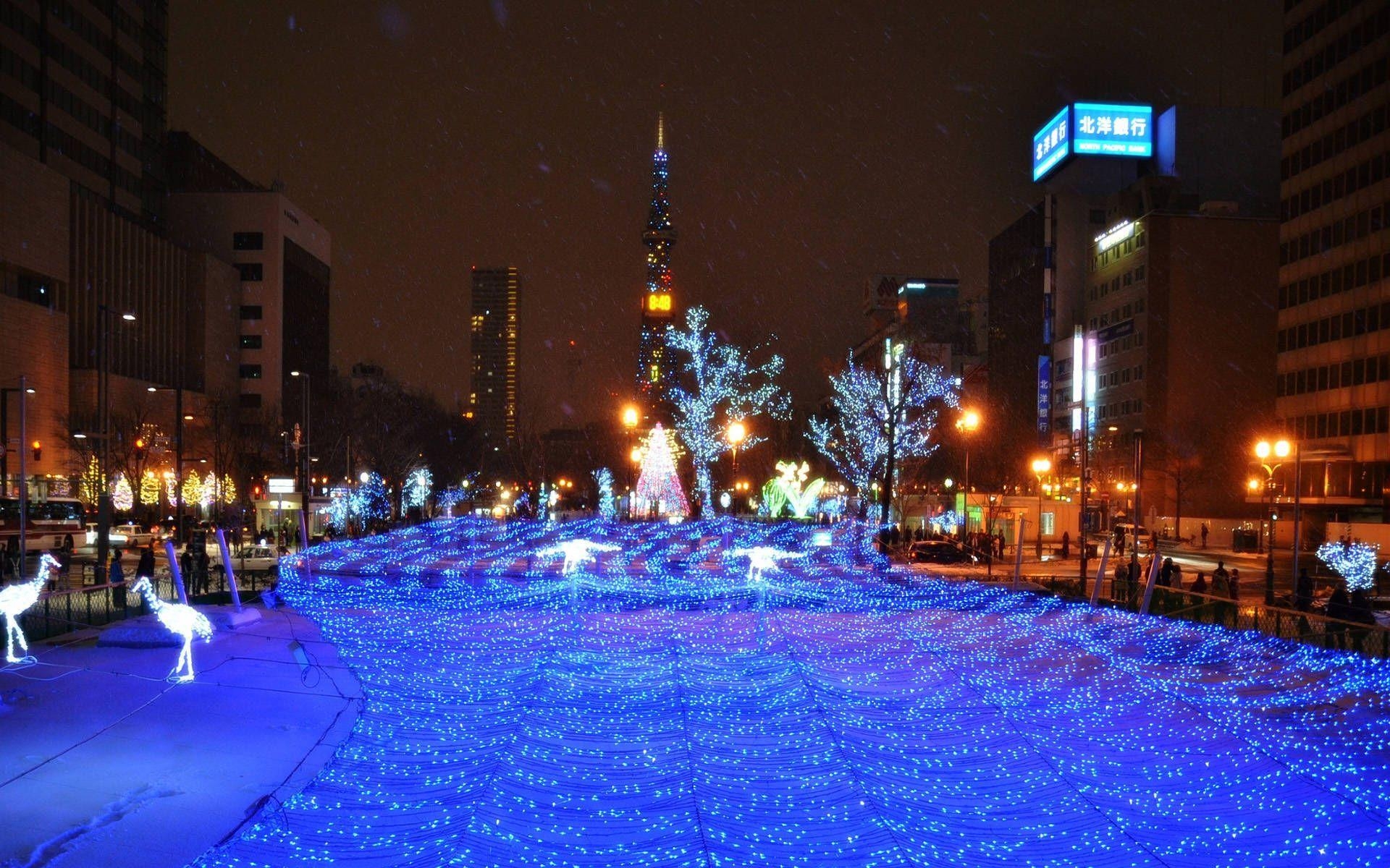 1920x1200 Hokkaido city white illumination wallpaper, Desktop