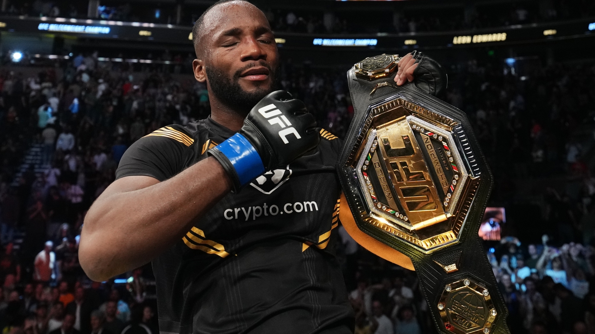 1920x1080 British Star Leon Edwards Rallies To Score Fifth Round Head Kick Knockout Win To Dethrone Kamaru Usman At UFC 278 And Become Welterweight Champion, Desktop