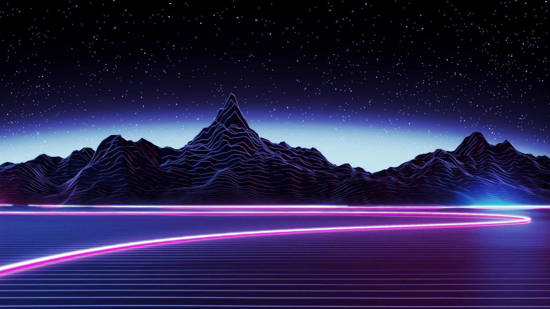 1920x1080 Free download Desktop Neon Mountain Wallpaper Dark Aesthetic, Desktop