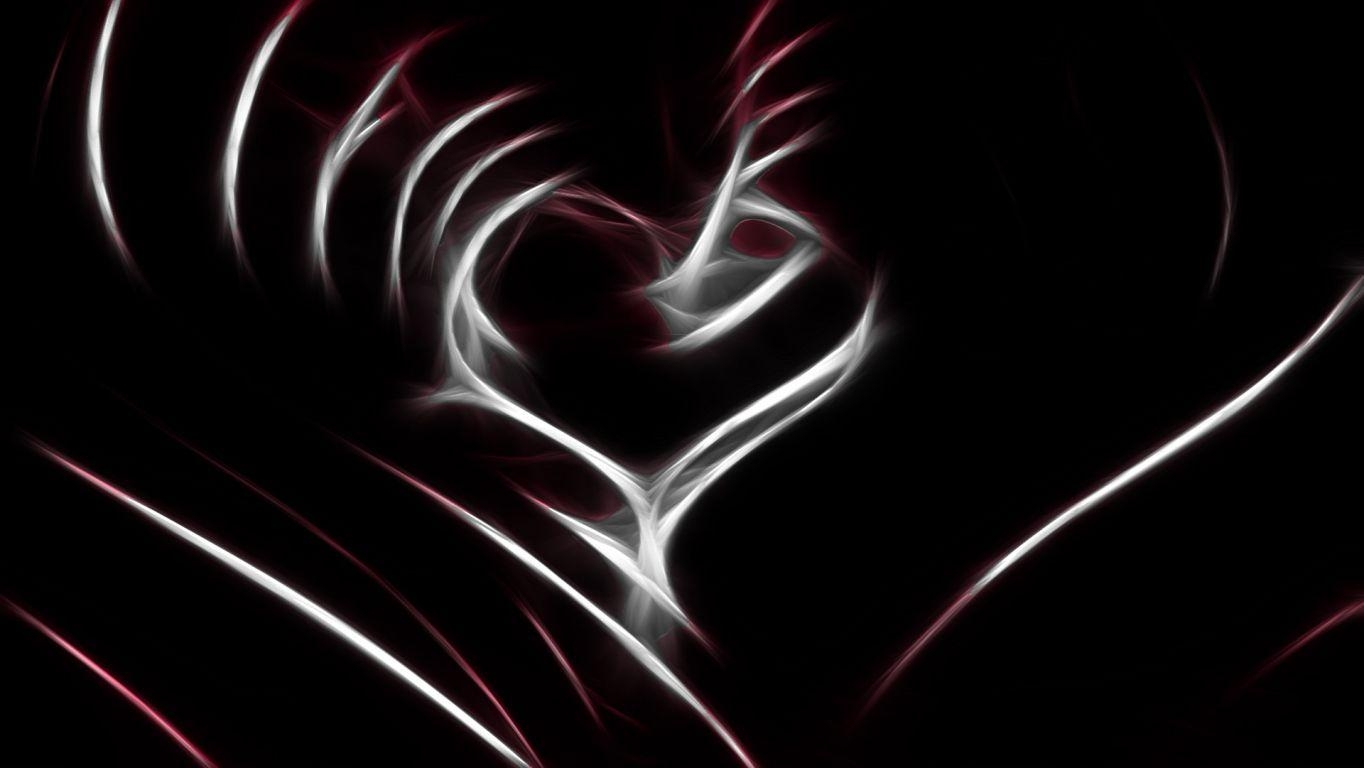 1370x770 Download Wallpaper abstract, heart, line, white, red, black HD, Desktop