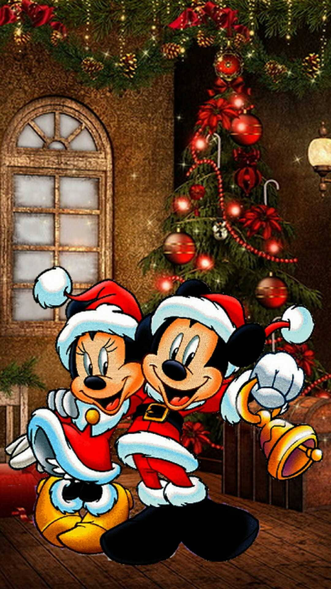 1080x1920 Download Disney Christmas iPhone Sweet Mickey And Minnie Mouse Wallpaper, Phone