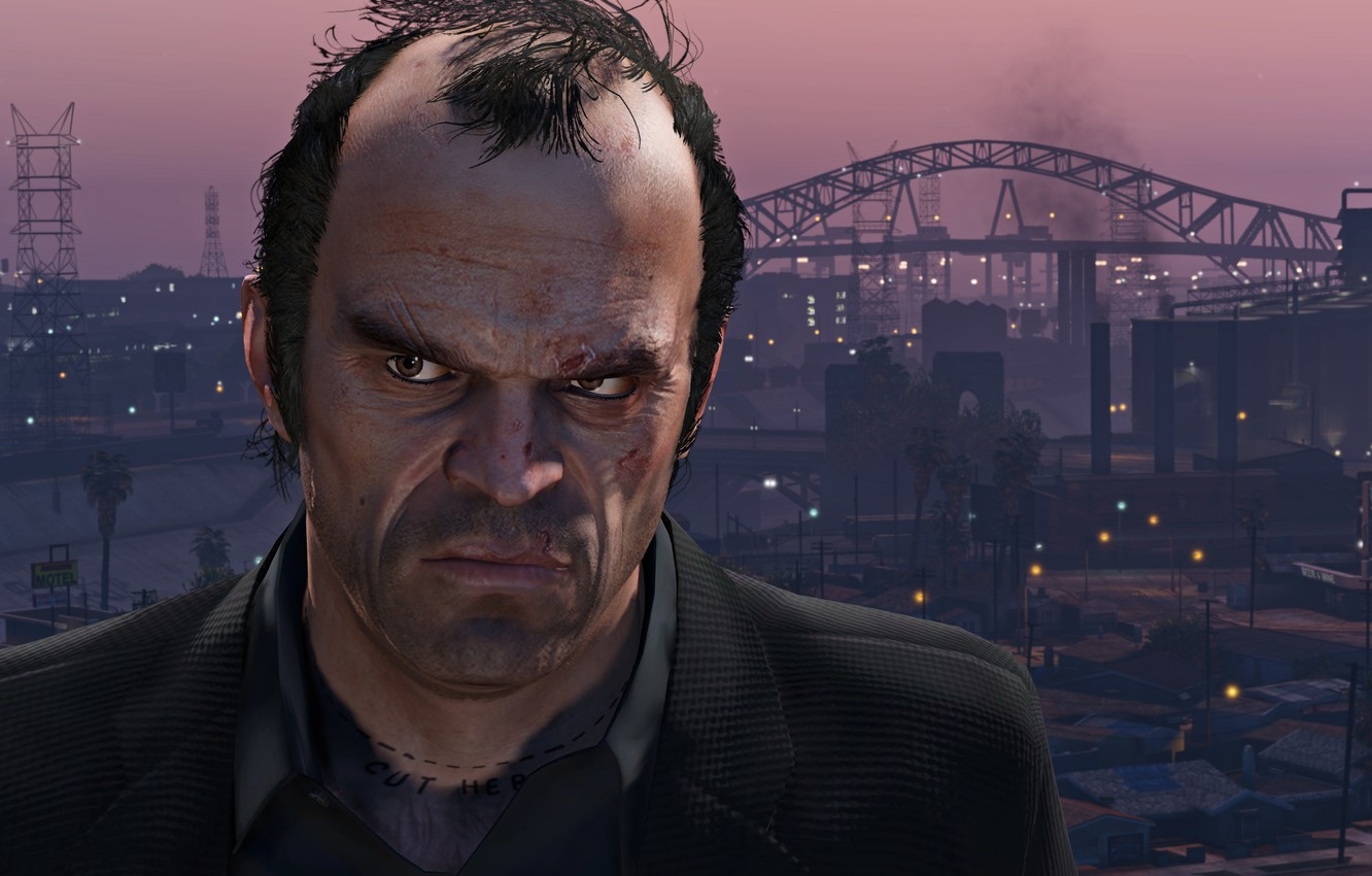 1340x850 Wallpaper City, Sunset, Face, Grand Theft Auto V, GTA V, Philips, Trevor, The Saints image for desktop, section игры, Desktop