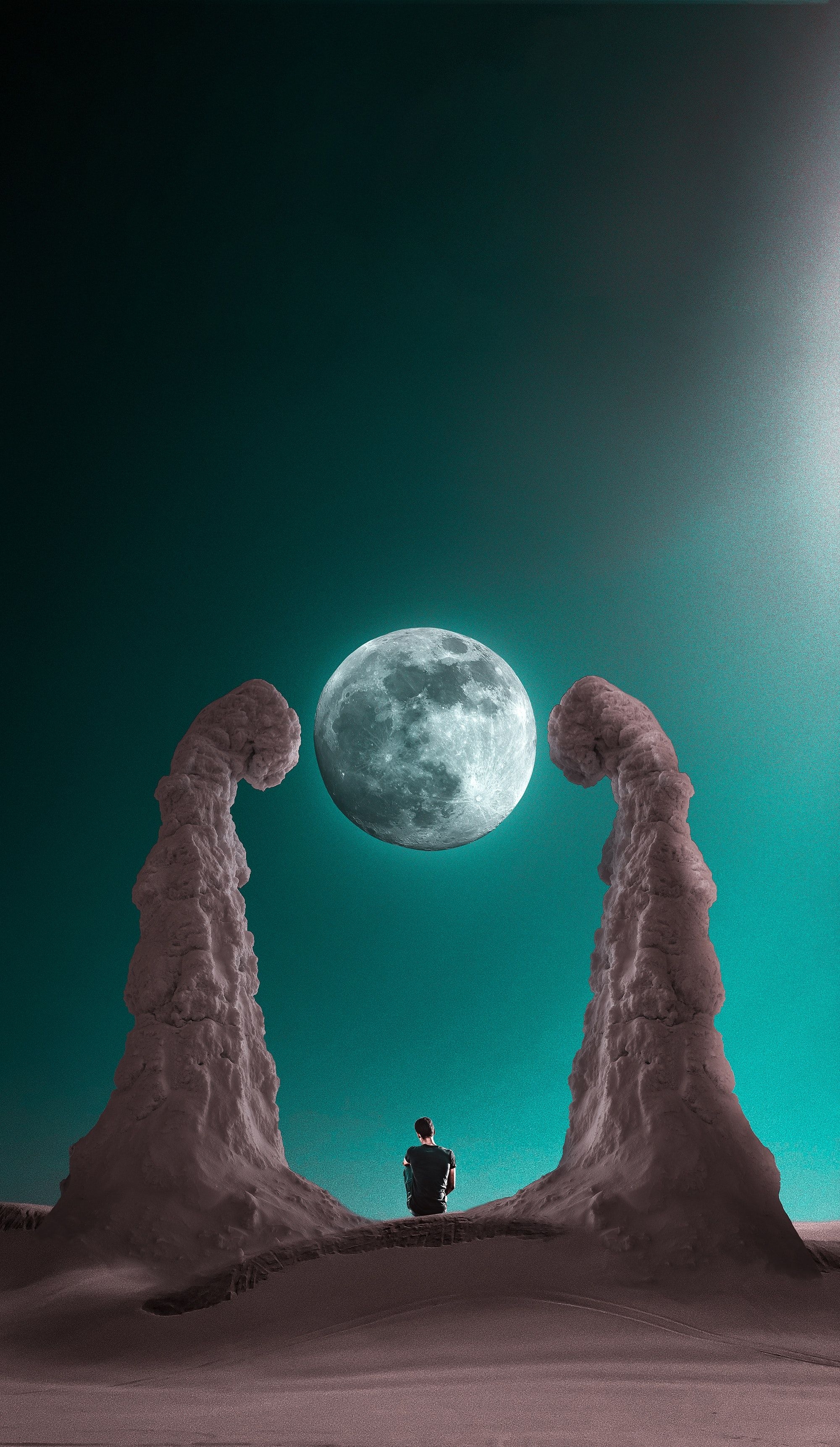 2000x3450 Free of Alone Boy, blue sky, crescent moon, Phone