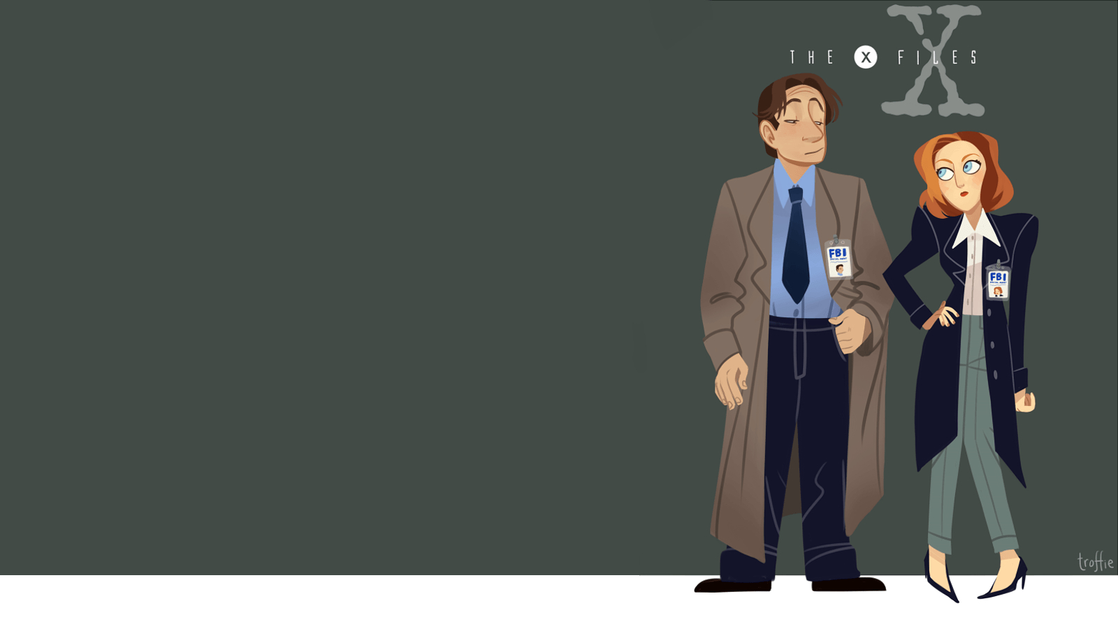 1600x900 Wallpaper, digital art, simple background, Gentleman, cartoon, fan art, The X Files, tv series, F B I, Dana Scully, Fox Mulder, Desktop