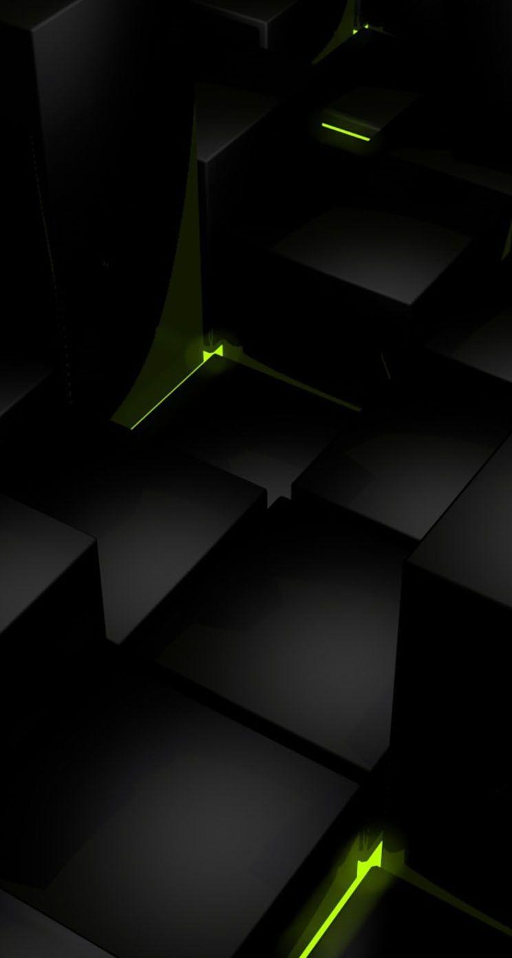 750x1400 3D Black Cubes and Green Lights iPhone Wallpaper, Phone