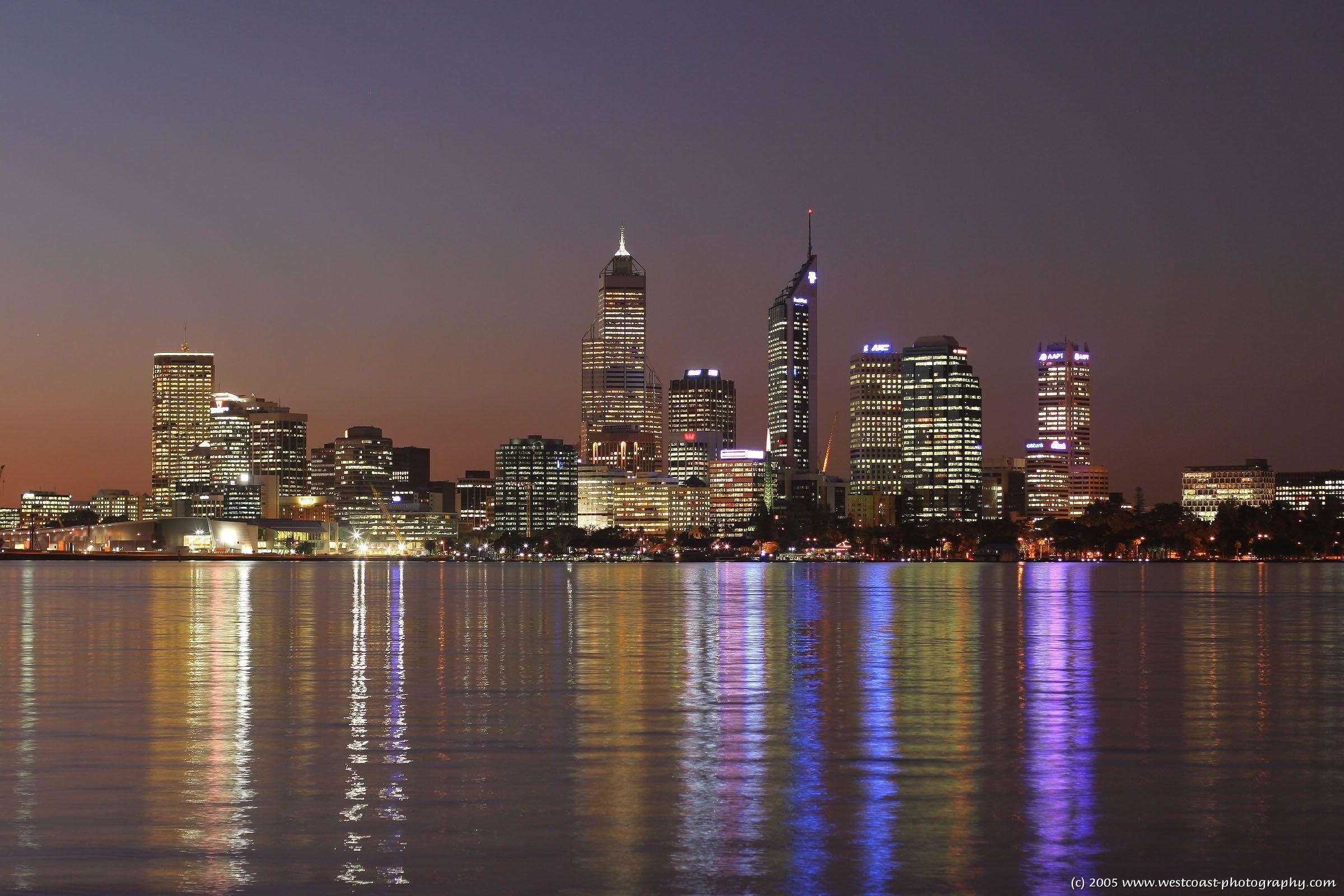 2400x1600 perth night lights water reflection buildings #jqh, Desktop