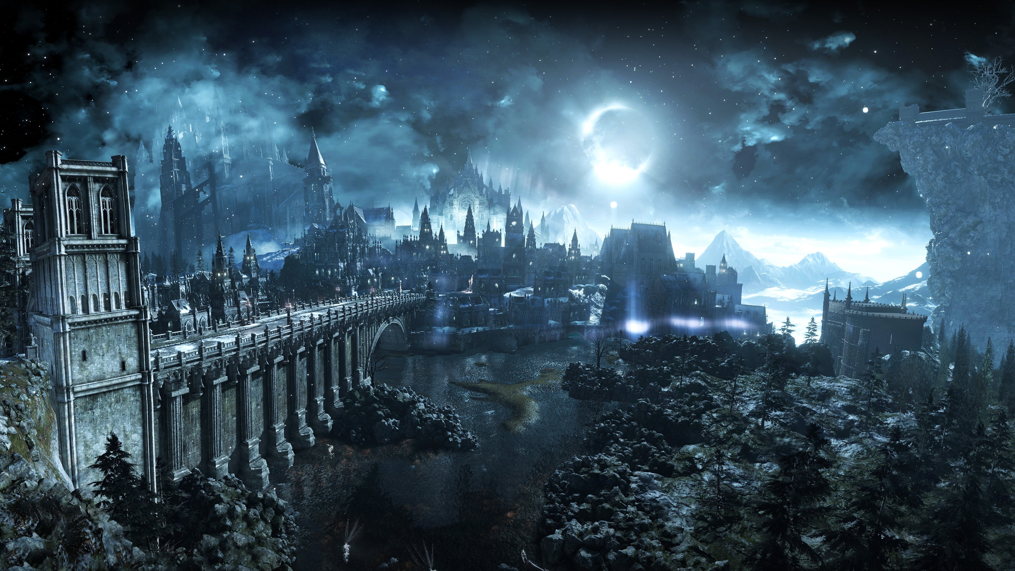 3840x2160 Anime castle cover, Dark Souls, Dark Souls III, Moon, video, Desktop