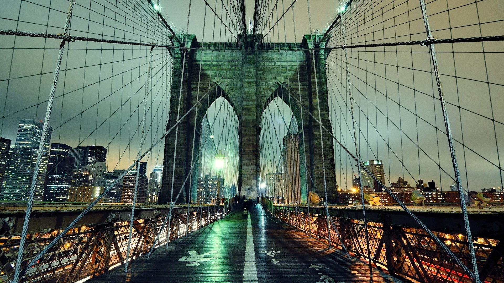 1920x1080 Download wallpaper  brooklyn bridge, night, nyc, united, Desktop