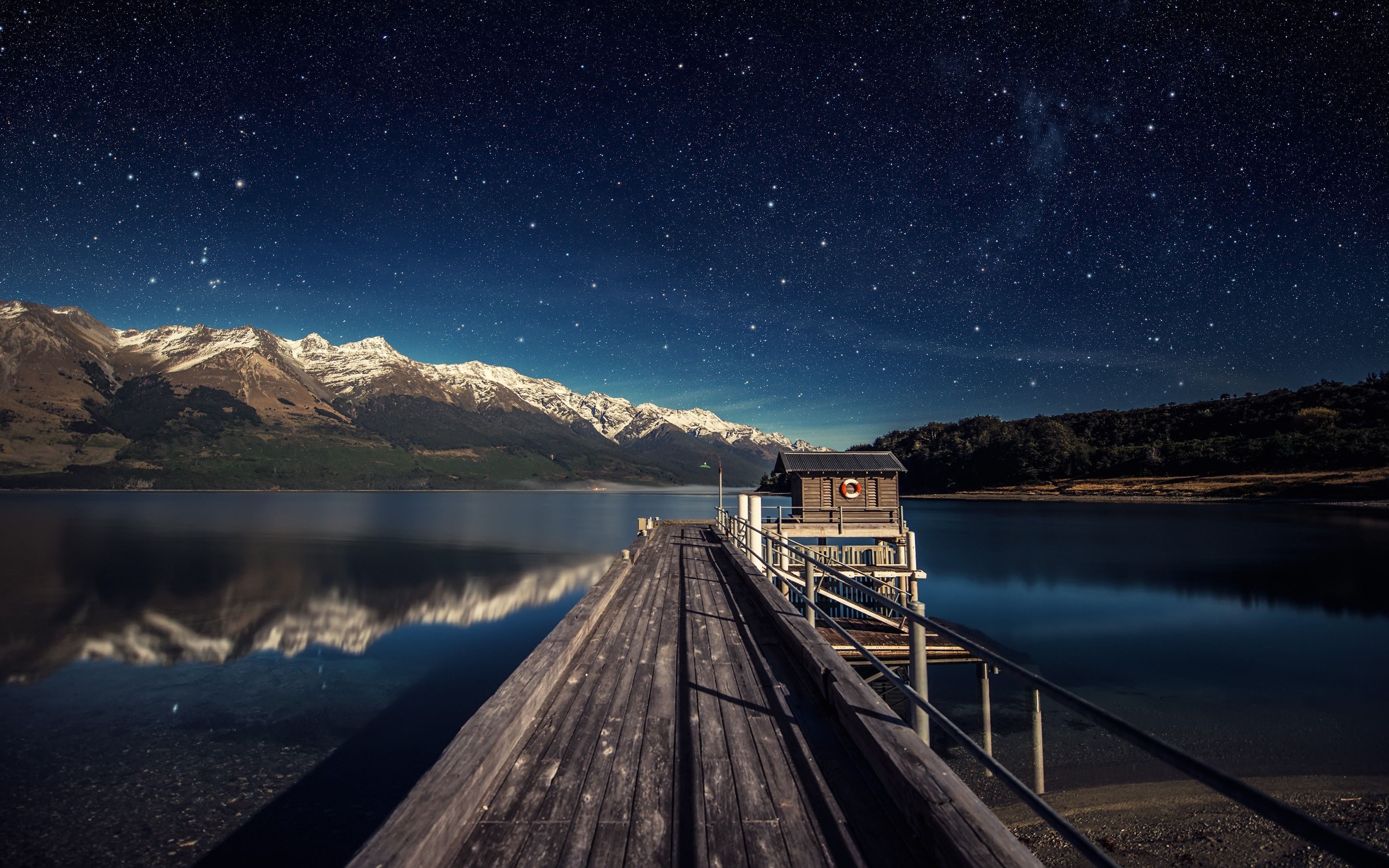 3840x2400 Wallpaper night sky, 5k, 4k wallpaper, stars, mountains, bridge, Desktop