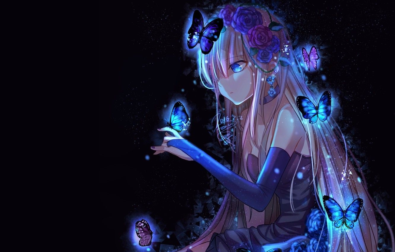 1340x850 Wallpaper girl, butterfly, darkness, anime, art image for desktop, Desktop