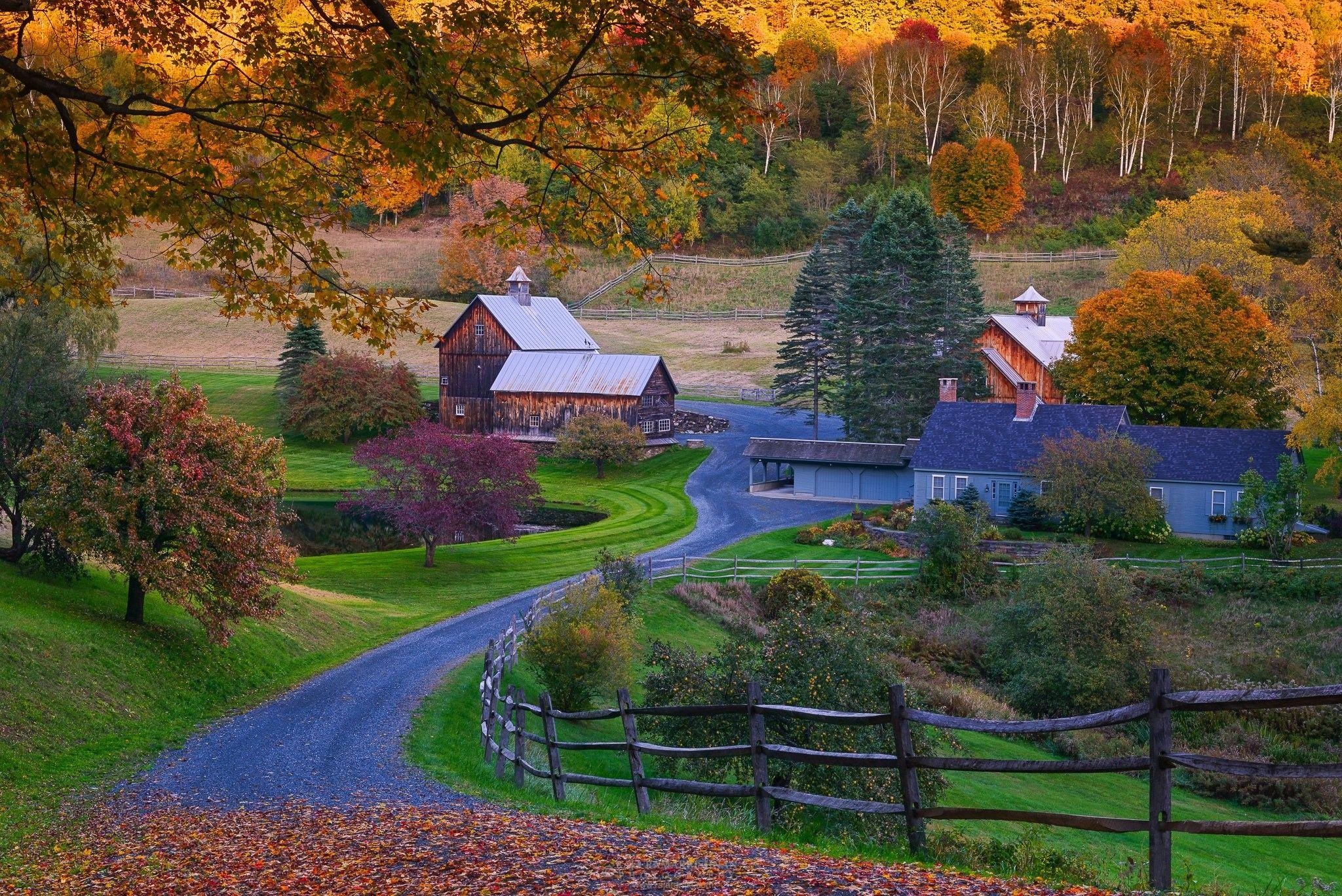 2050x1370 Landscapes: Usa Autumn Nature Roads Vermont Village Wallpaper, Desktop