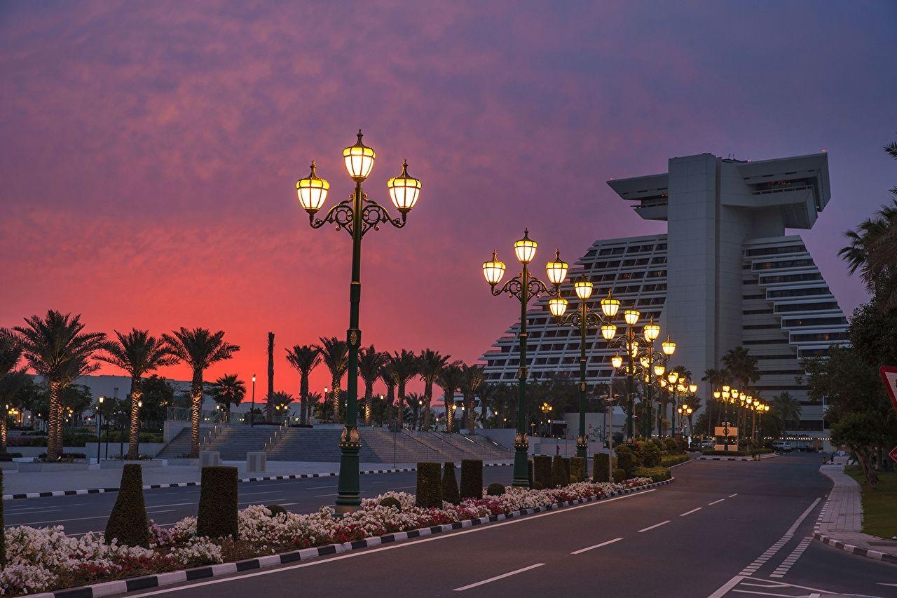 1280x860 Wallpaper Doha Qatar Roads Night Street lights Cities Building, Desktop