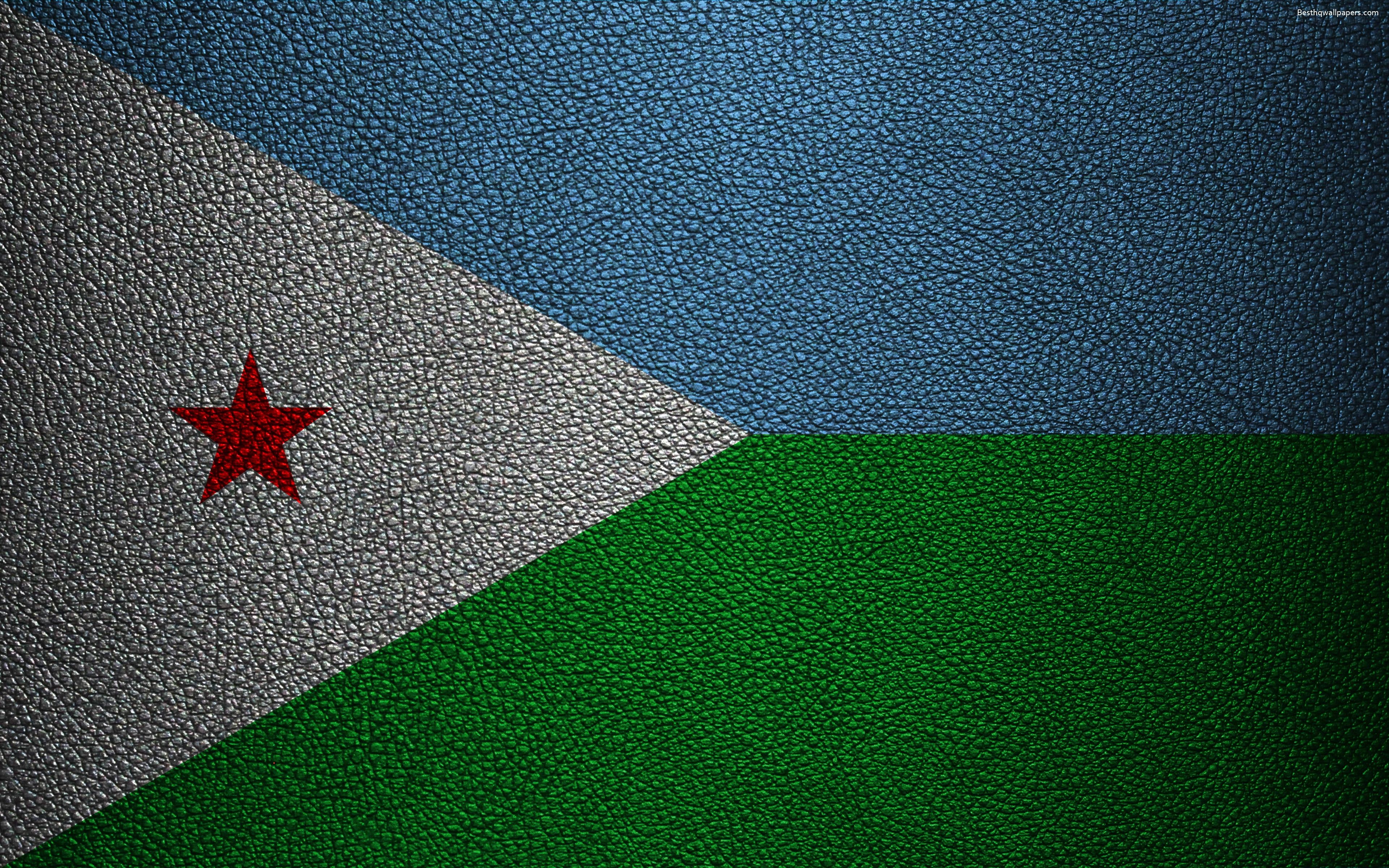 3840x2400 Download wallpaper Flag of Djibouti, leather texture, 4k, Desktop