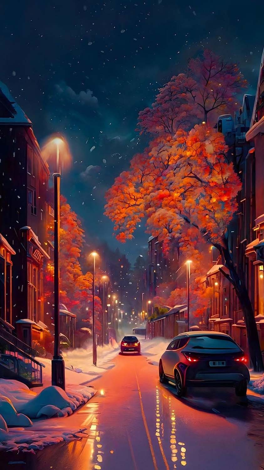 850x1500 Winter Night Street Lights iPhone Wallpaper HD, Phone