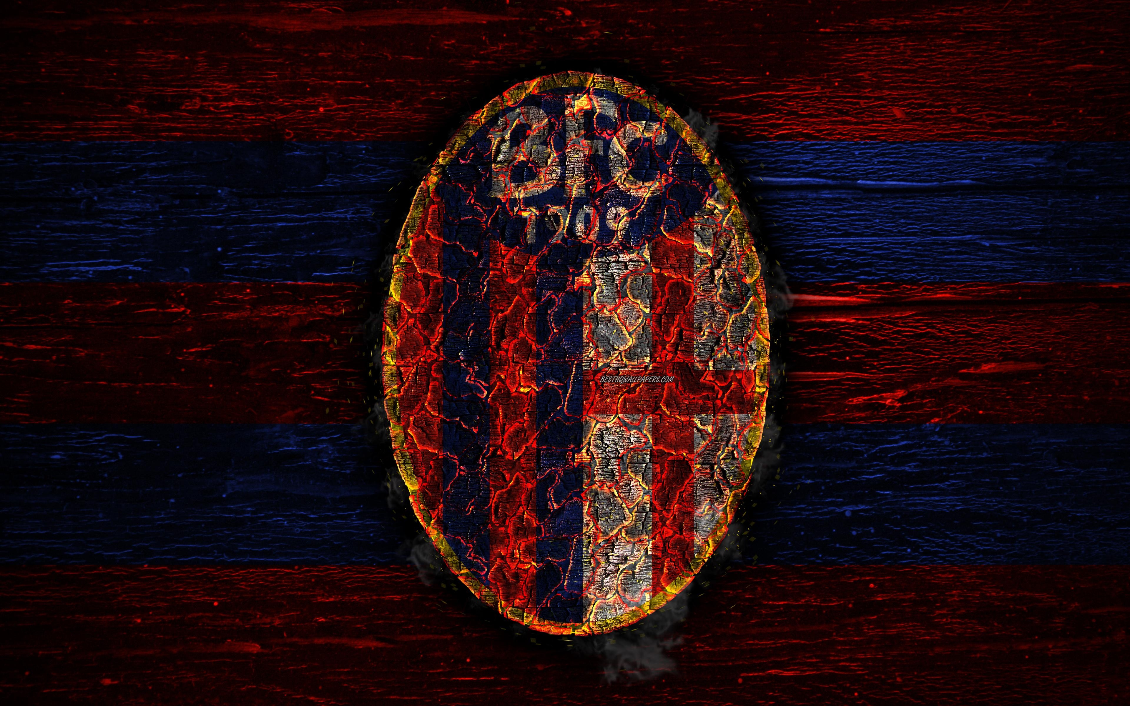 3840x2400 Download wallpaper Bologna FC, 4k, fire logo, Serie A, football, Desktop