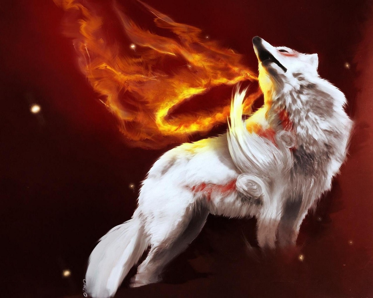 1280x1030 Wallpaper Abstraction, Fire, Wolf, Gray, Light Cool Background, Desktop