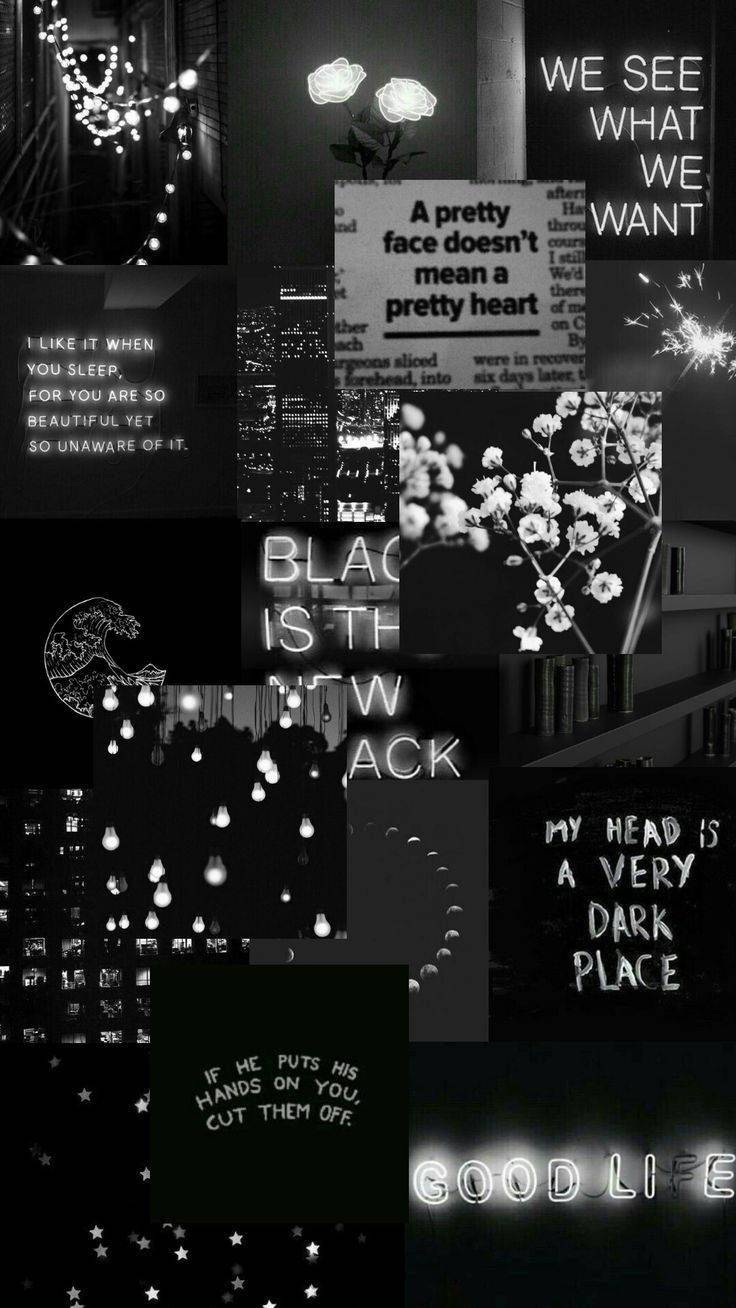 740x1310 Download Cute Black Quotes Aesthetic Collage Wallpaper, Phone