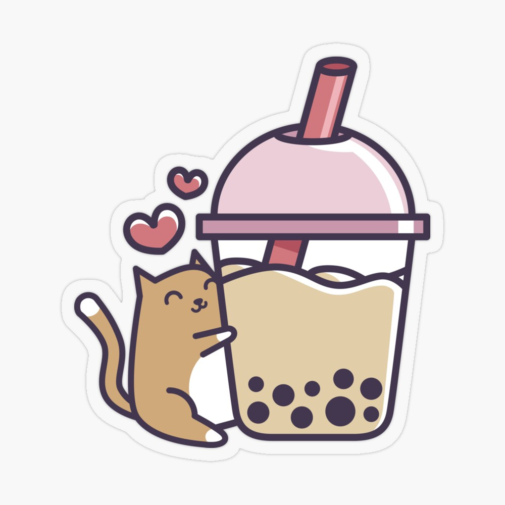 1000x1000 Bubble Tea Kawaii Cat Hugging Boba Drink by BobaTeaMe. Redbubble. Cat hug, Cute stickers, Bubble tea, Phone