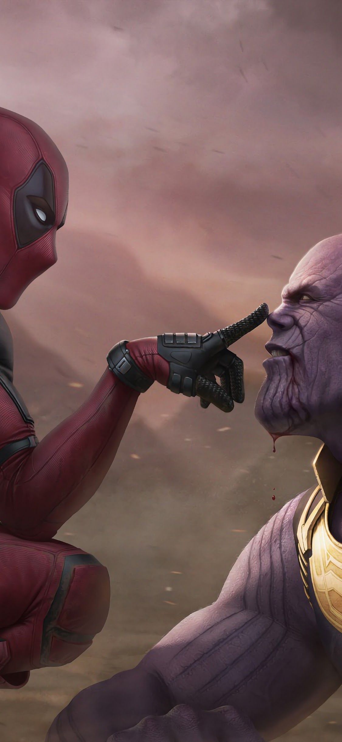 1130x2440 Deadpool vs. Thanos 4K Wallpaper, Phone