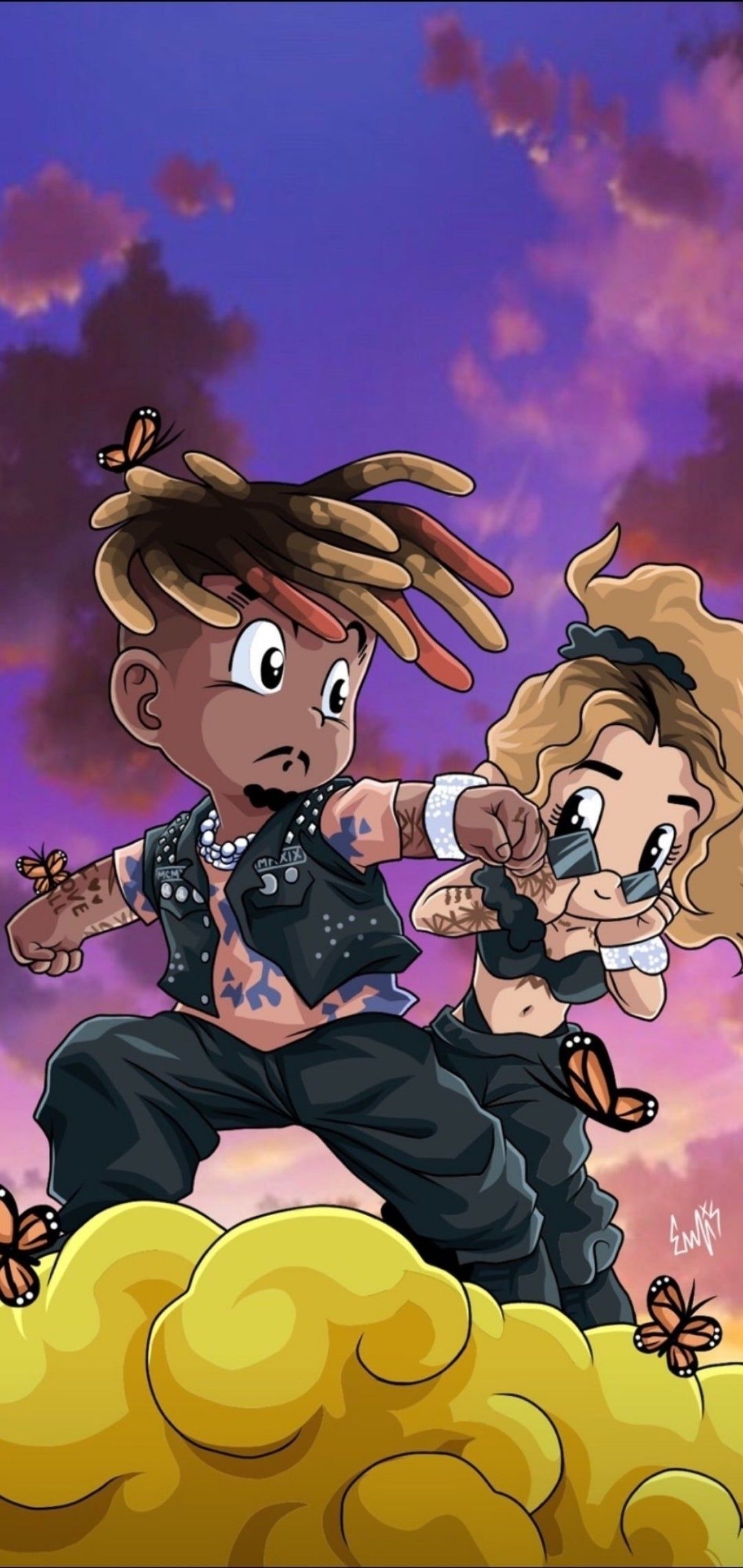 1080x2280 Found an amazing wallpaper of ally and juice wrld as goku and chichi artist: elixdrawz, Phone