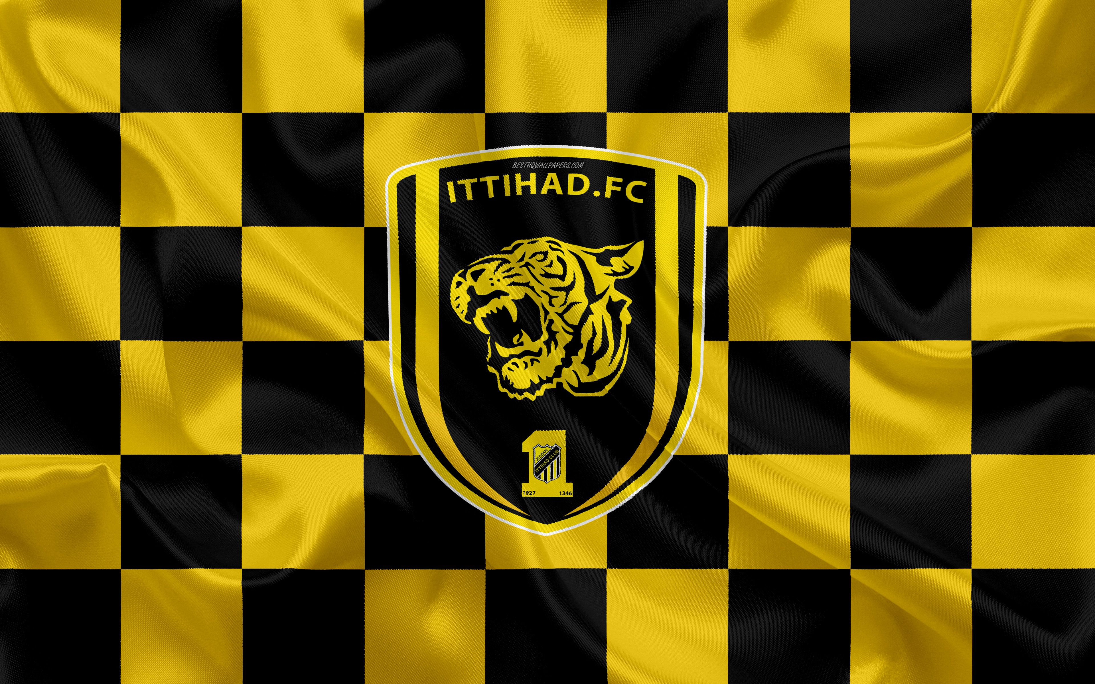 3840x2400 Download Wallpaper Al Ittihad Club, 4k, Logo, Creative Art, Yellow Black Checkered Flag, Saudi Football Club, Saudi Professional League, Silk Texture, Jeddah, Saudi Arabia, Football, Al Ittihad FC For Desktop With Resolution. High, Desktop