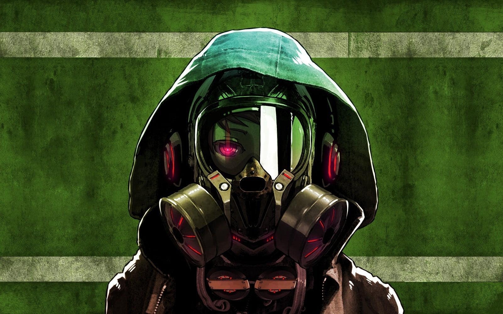 1600x1000 Character wearing gas mask wallpaper, anime, gas masks, original, Desktop