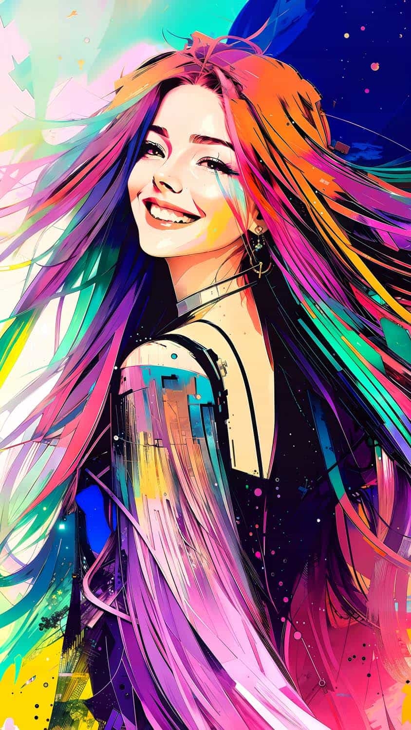 850x1500 Smiling Girl Colorful AI Art IPhone Wallpaper HD Wallpaper, iPhone Wallpaper, Phone