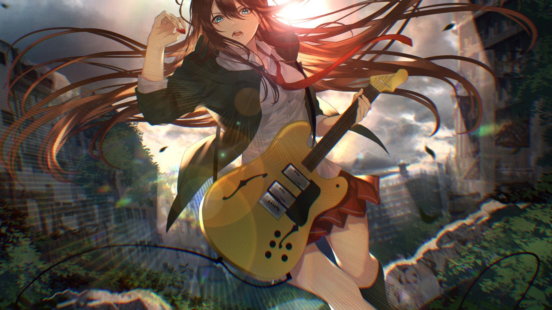 1920x1080 Desktop wallpaper guitar play, anime girl, HD image, picture, background, 432790, Desktop