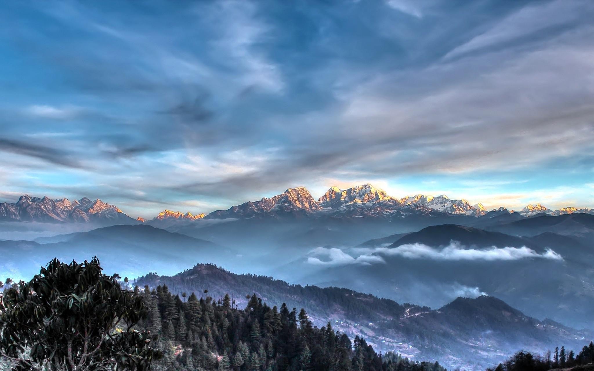 2050x1280 Wallpaper,  px, clouds, forest, Himalayas, landscape, mist, Desktop