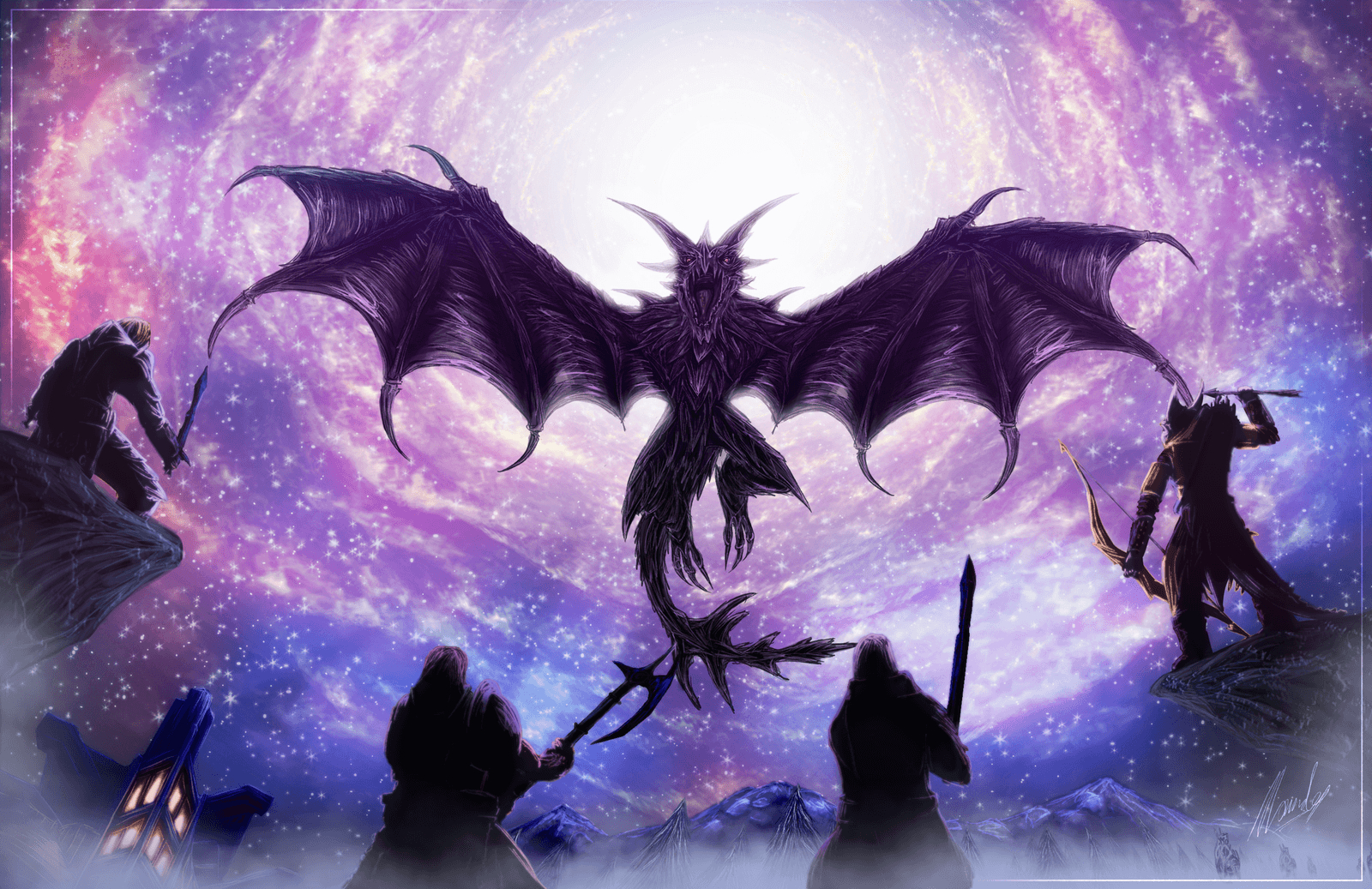 1600x1040 Dragon Purple Drawing Warrior wallpaperx1037, Desktop