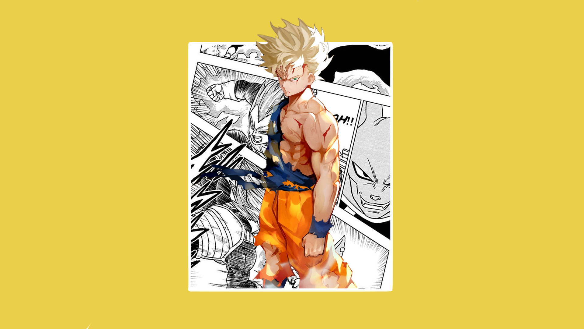 1920x1080 Wallpaper, Dragon Ball, Son Goku, manga, minimalism, simple background, picture in picture, anime boys, pixiv net en users 3584828, Desktop