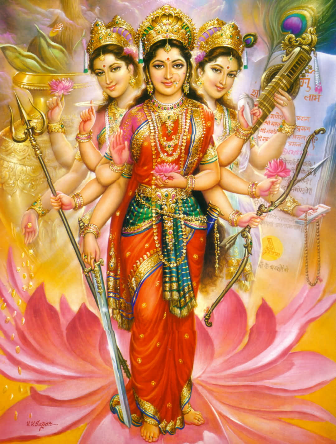 1080x1430 Tridevi Is Personified By The Forms Of The Hindu Goddesses, Saraswati, Lakshmi, And Parvati, Phone