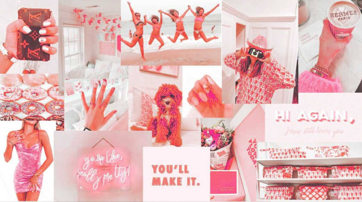 1200x680 Download Aesthetic Preppy Pink Collage Wallpaper, Desktop