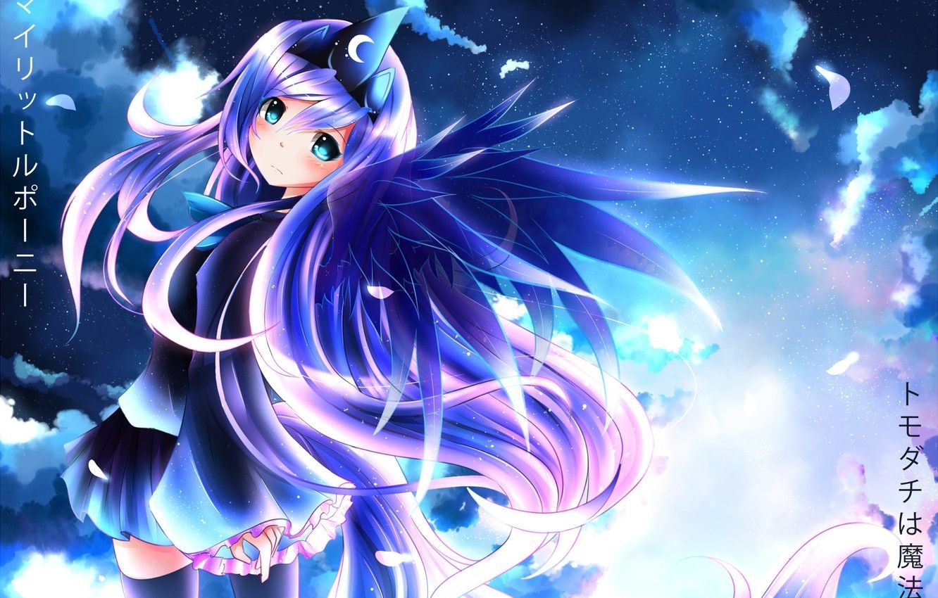 1340x850 Wallpaper the sky, girl, stars, clouds, anime, petals, art, my, Desktop