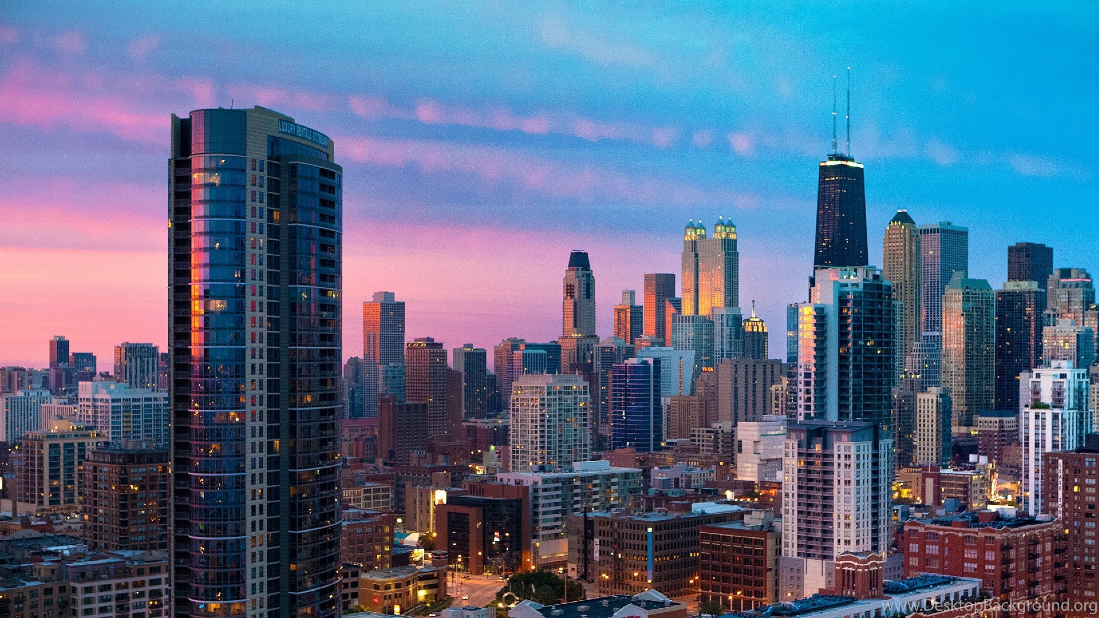 3840x2160 Download Wallpaper  City, Chicago, Sunset, Skyscrapers 4K. Desktop Background, Desktop