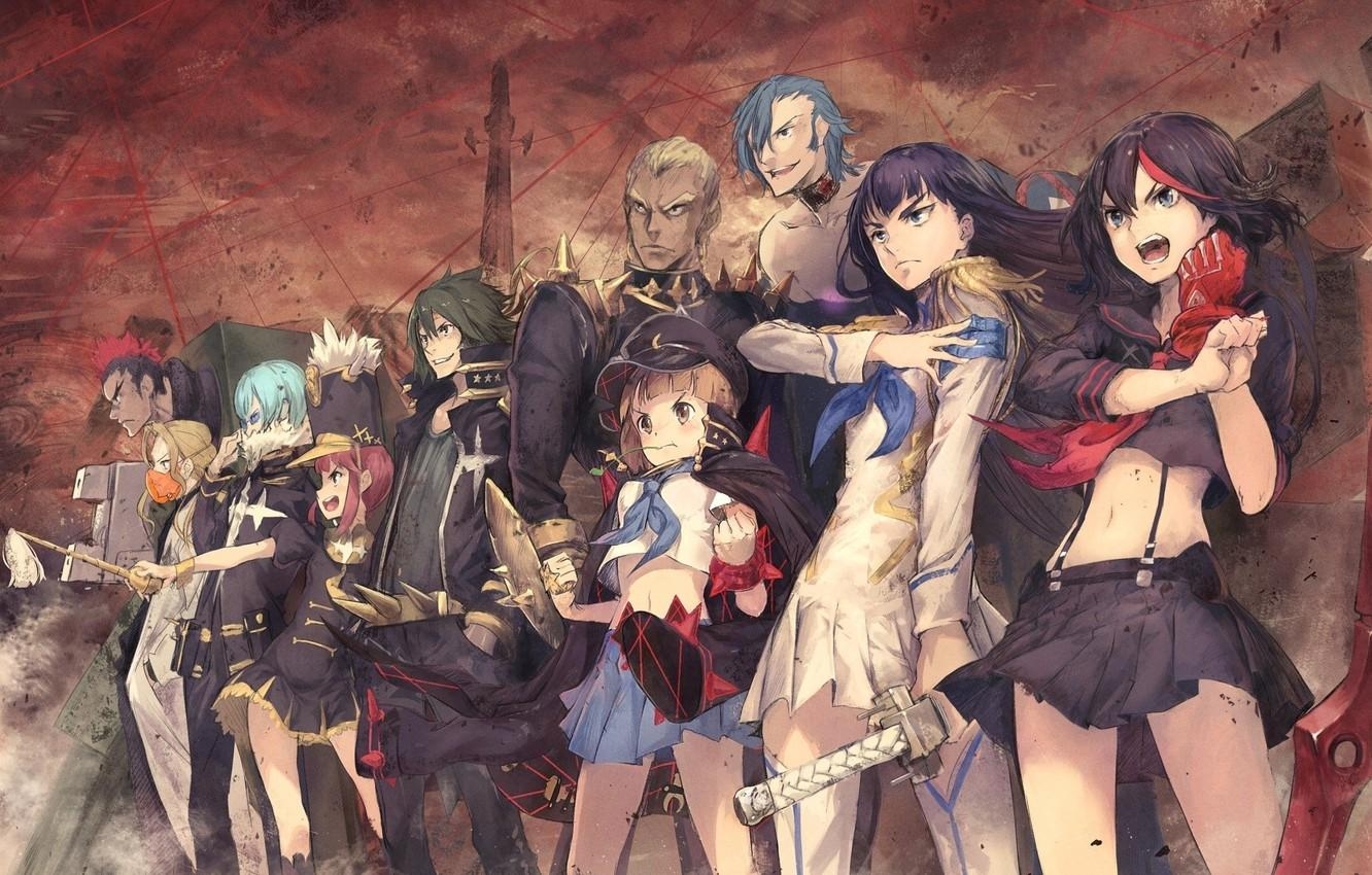 1340x850 Wallpaper girls, group, anime, art, guys, characters, Kill, Desktop