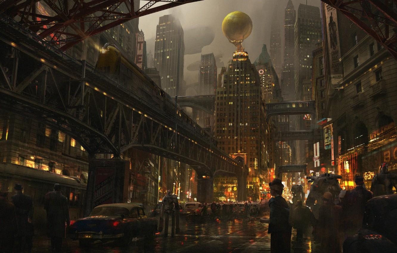 1340x850 Wallpaper City, Art, landscape, Urban, street, Old, London, Paint, environment, Steampunk, Town, Sci Fi, Old Architecture, victorian - for desktop, section фантастика, Desktop