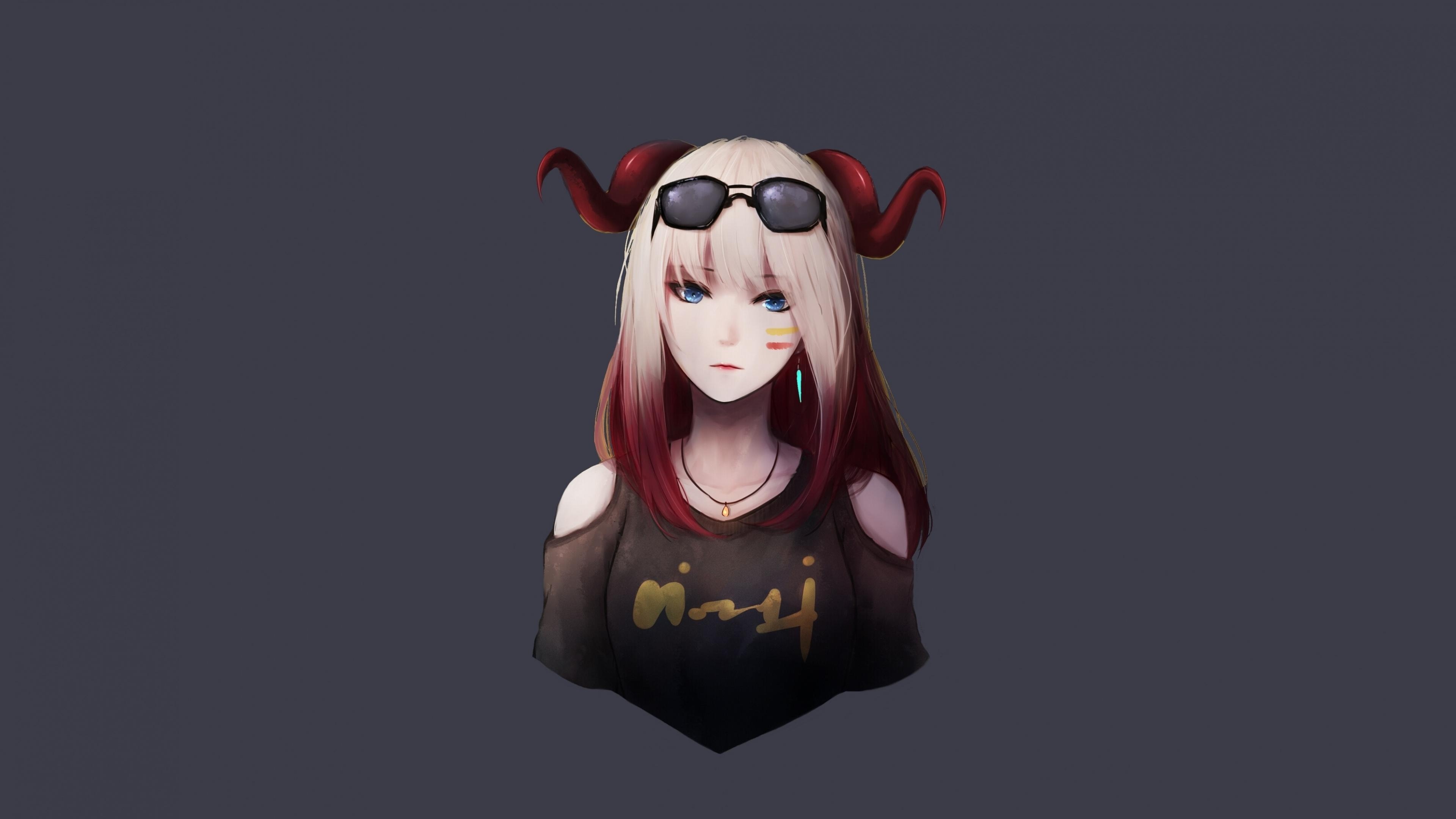 3840x2160 Download  wallpaper devil, anime girl, red horns, Desktop