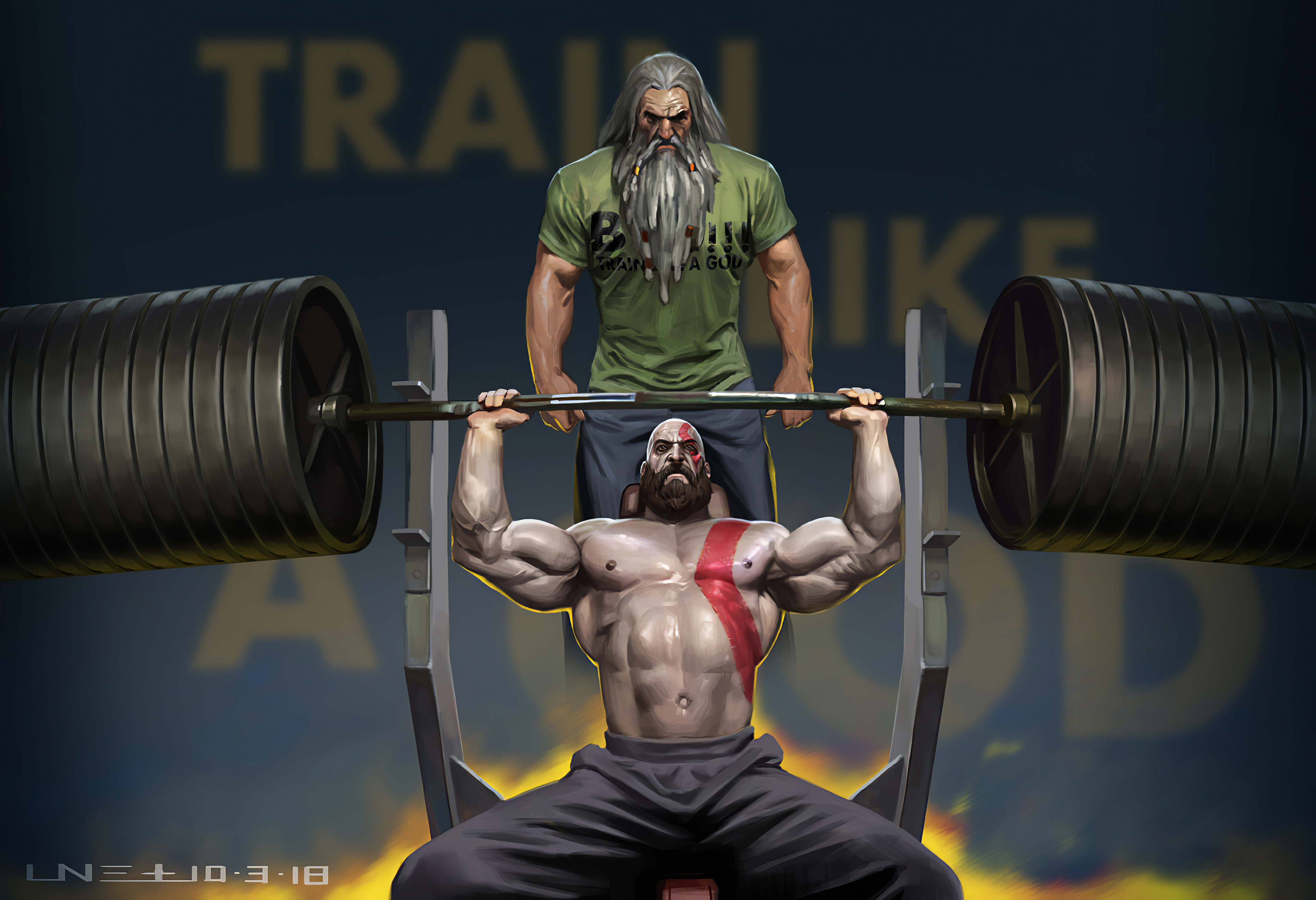 3840x2630 Wallpaper Kratos Training, God of War, Kratos, Weightlifter, Barbell, Background Free Image, Desktop