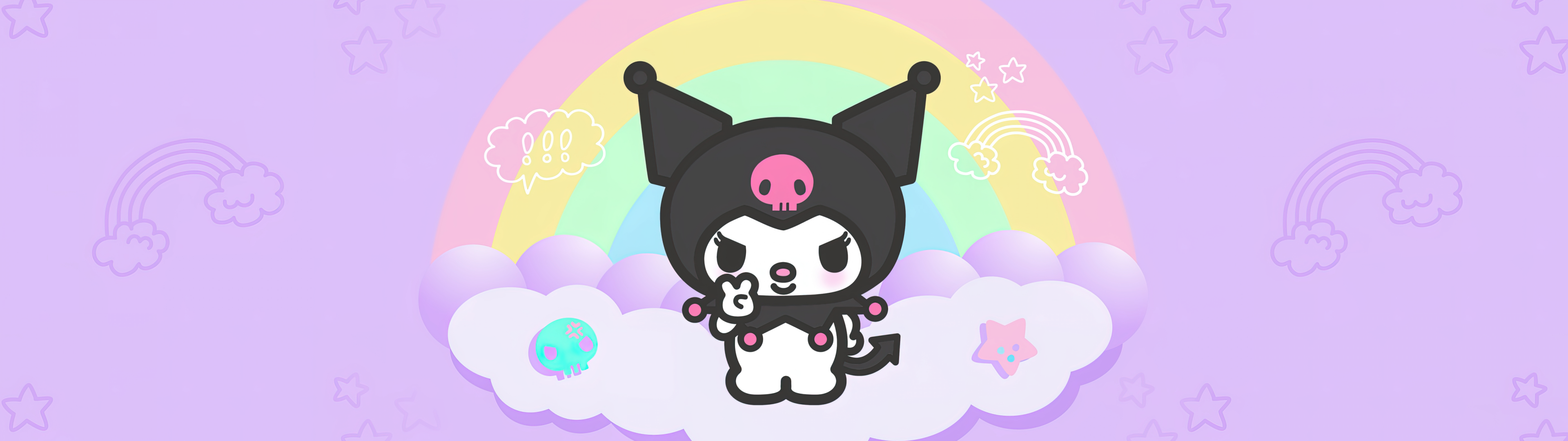 3840x1080 Kuromi Wallpaper 4K, Hello Kitty, Black, Dual Screen