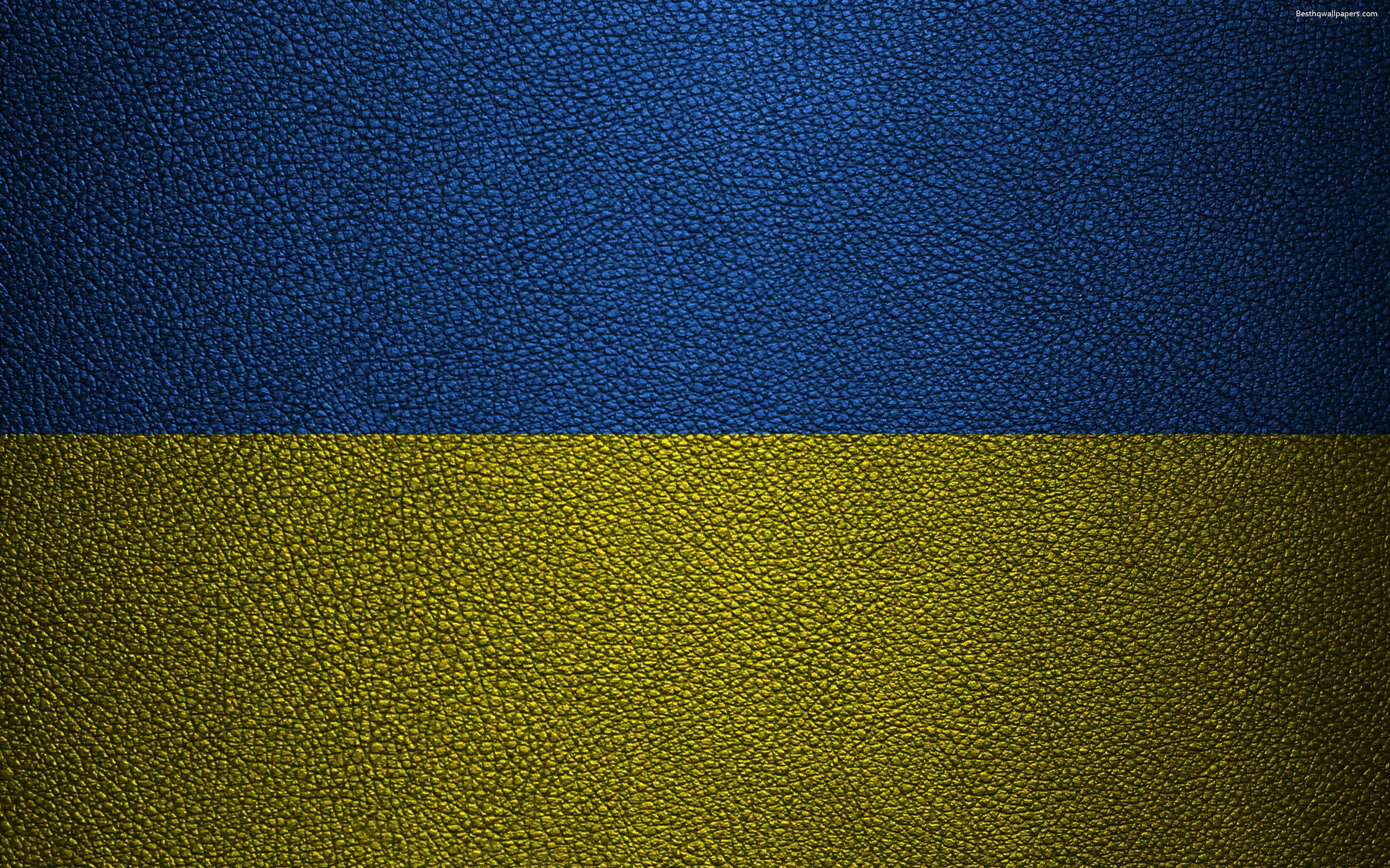 3840x2400 Download wallpaper Flag of Ukraine, 4k, leather texture, Ukrainian, Desktop